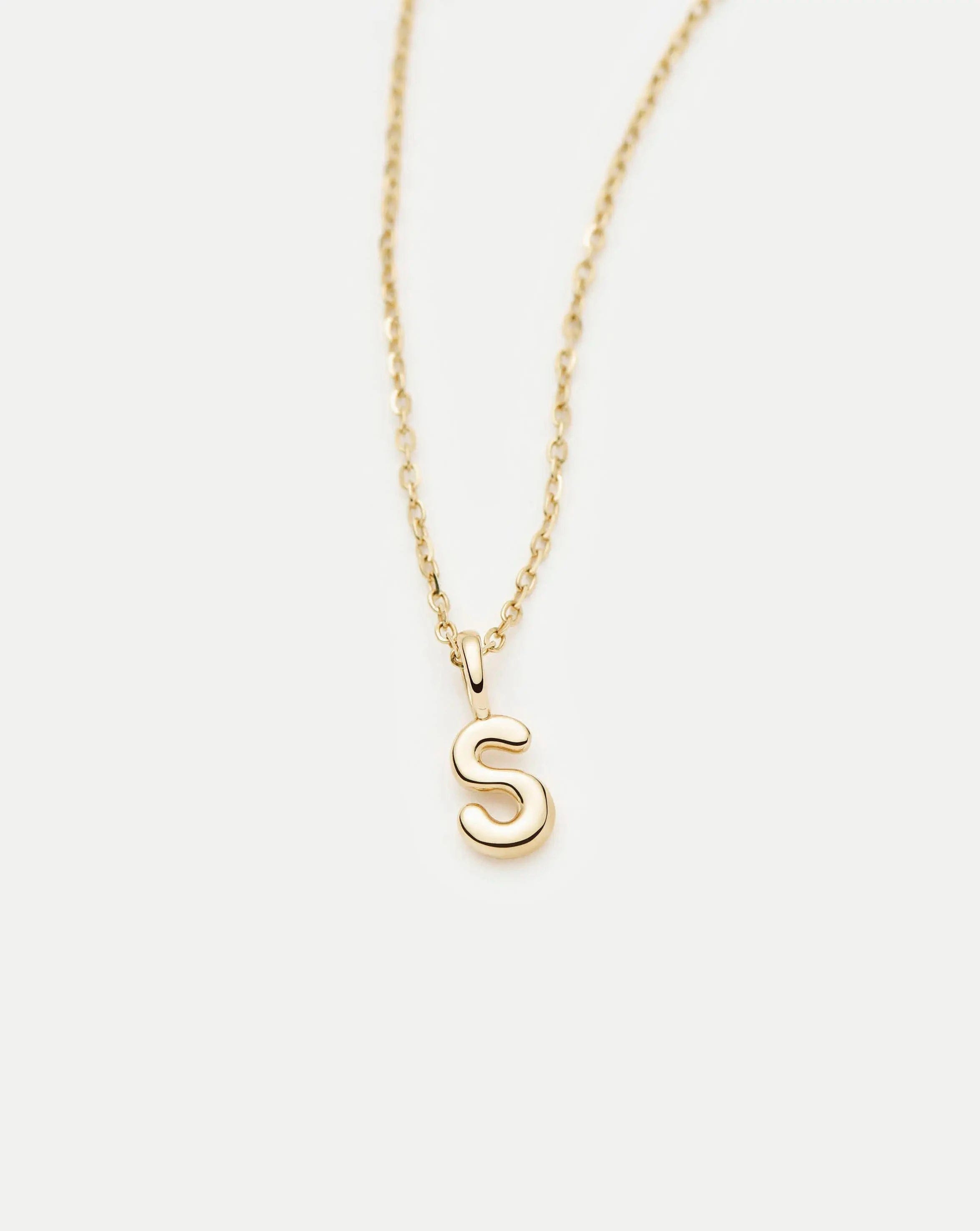 Initial Solid Gold Initial Mini Pendant Necklace - S | 14ct Solid Gold