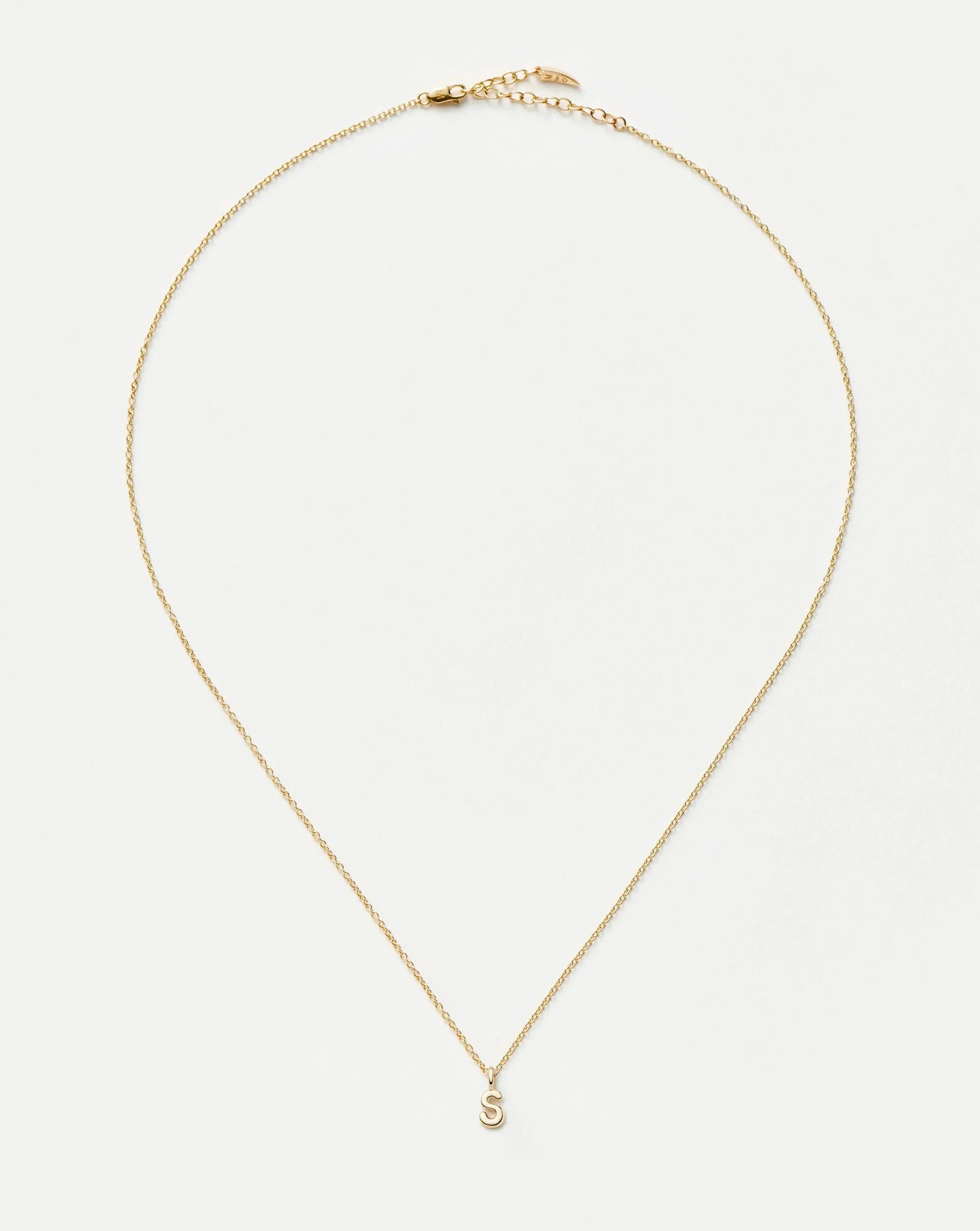 Initial Solid Gold Initial Mini Pendant Necklace - S | 14ct Solid Gold