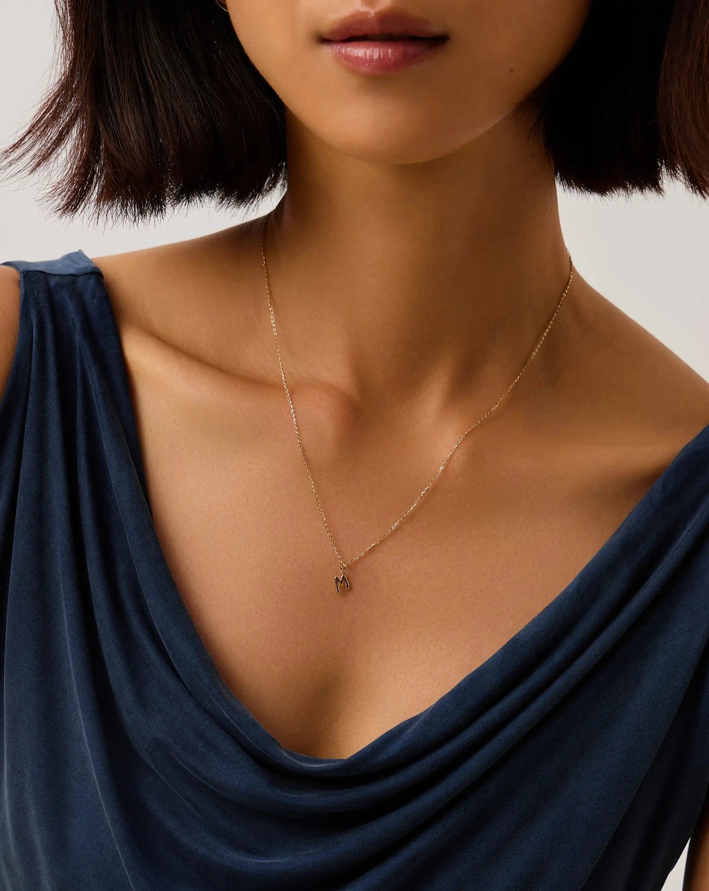 Initial Solid Gold Initial Mini Pendant Necklace - M | 14ct Solid Gold