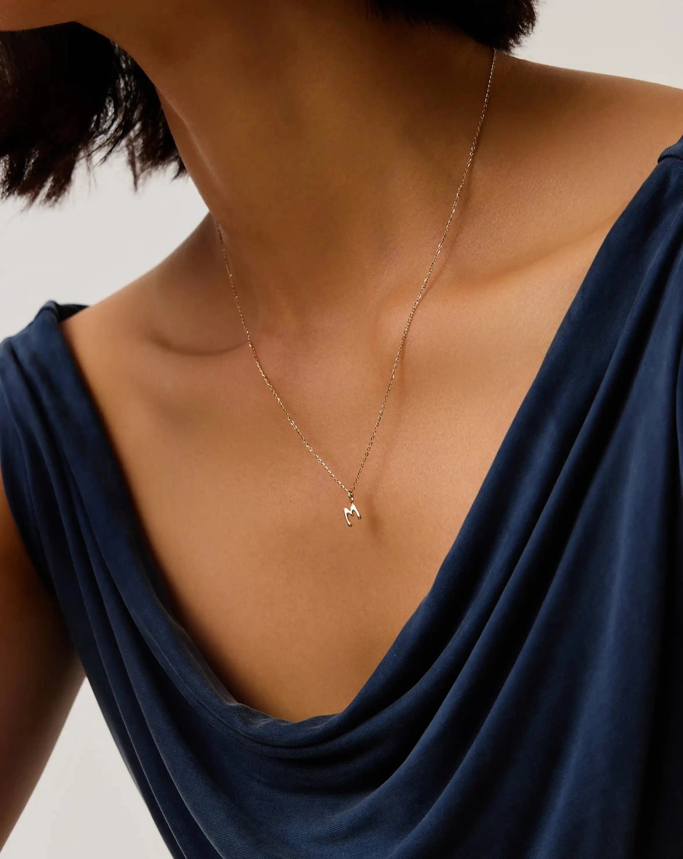 Initial Solid Gold Initial Mini Pendant Necklace - M | 14ct Solid Gold