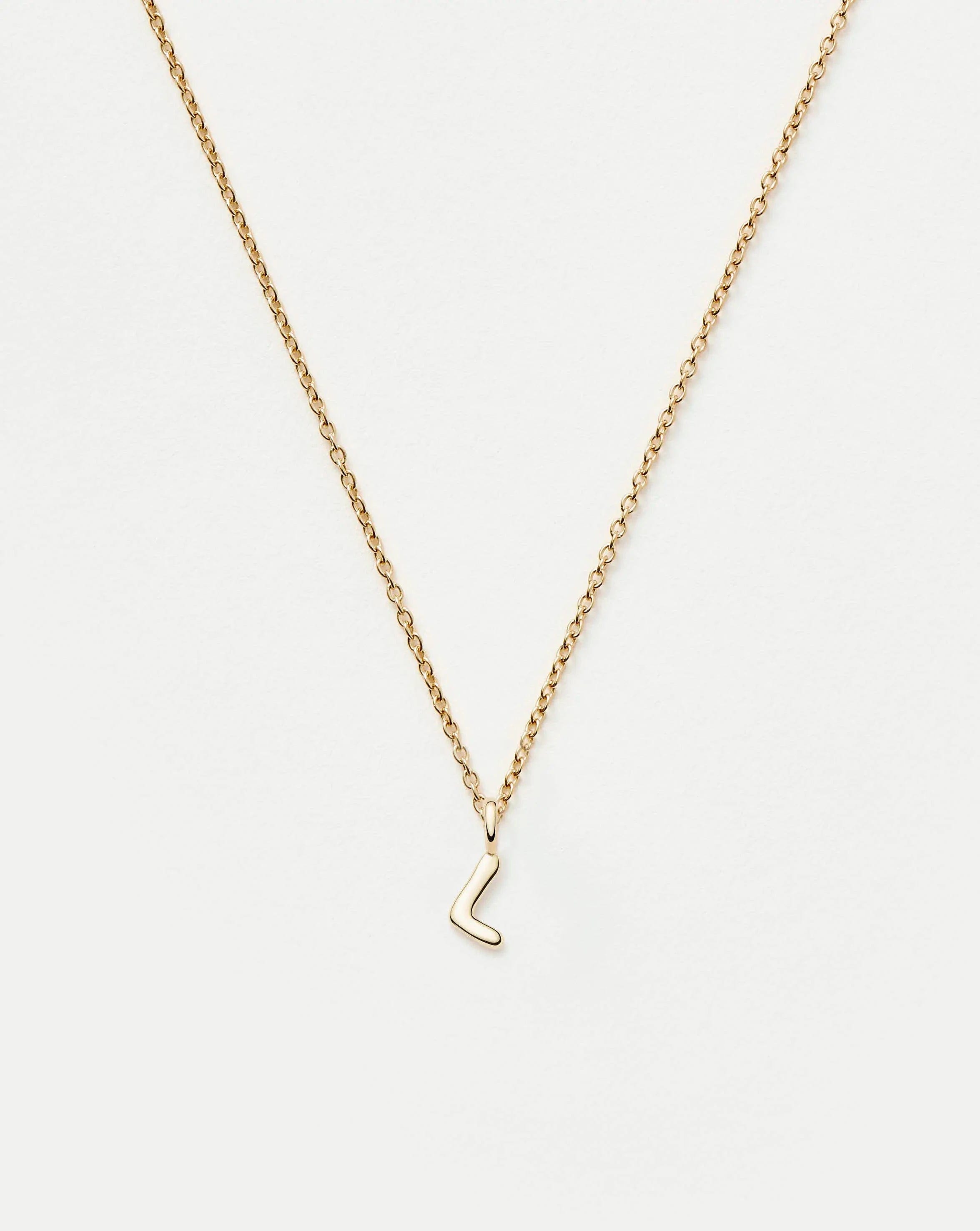 Initial Solid Gold Initial Mini Pendant Necklace - L | 14ct Solid Gold