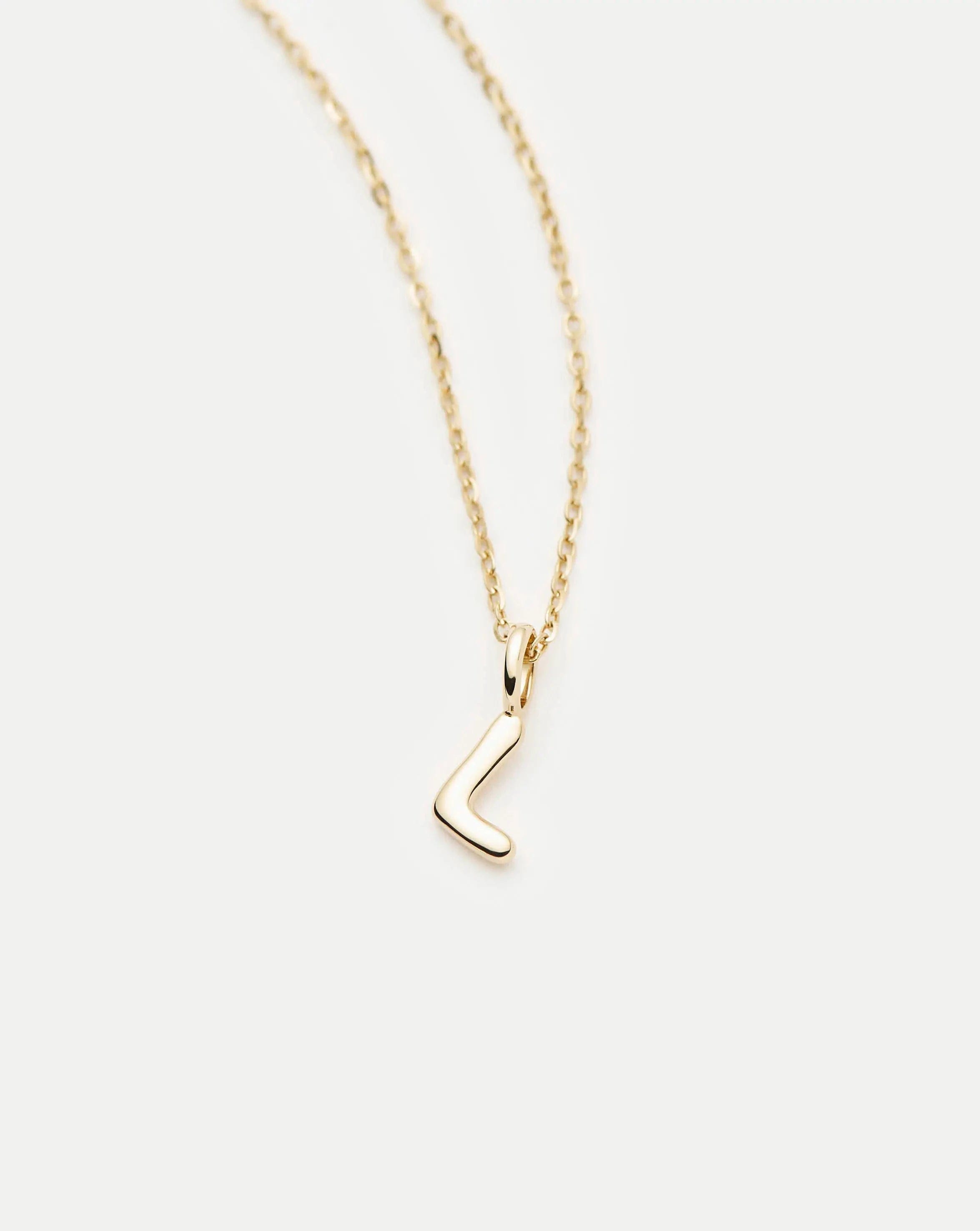 Initial Solid Gold Initial Mini Pendant Necklace - L | 14ct Solid Gold