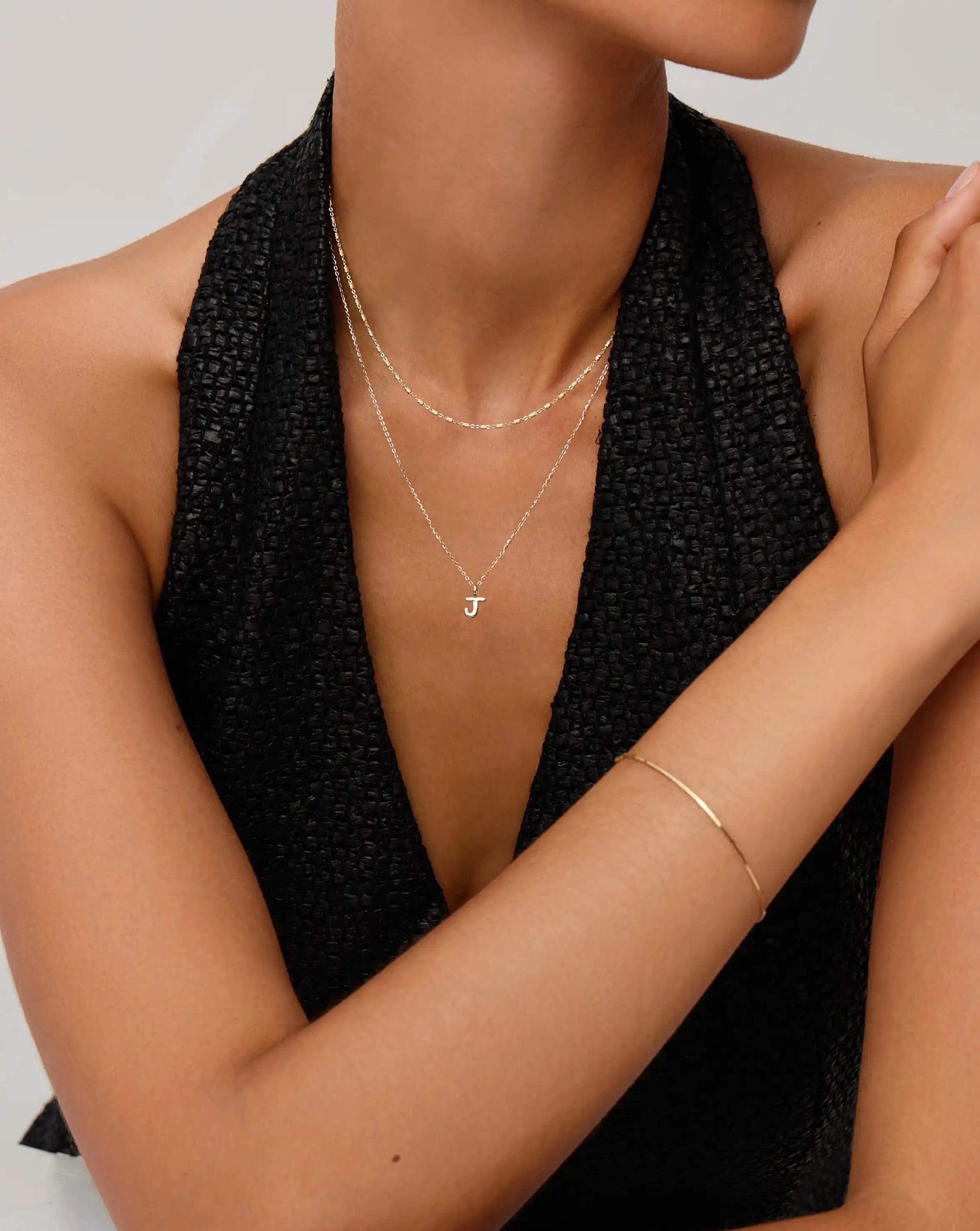 Initial Solid Gold Initial Mini Pendant Necklace - J | 14ct Solid Gold