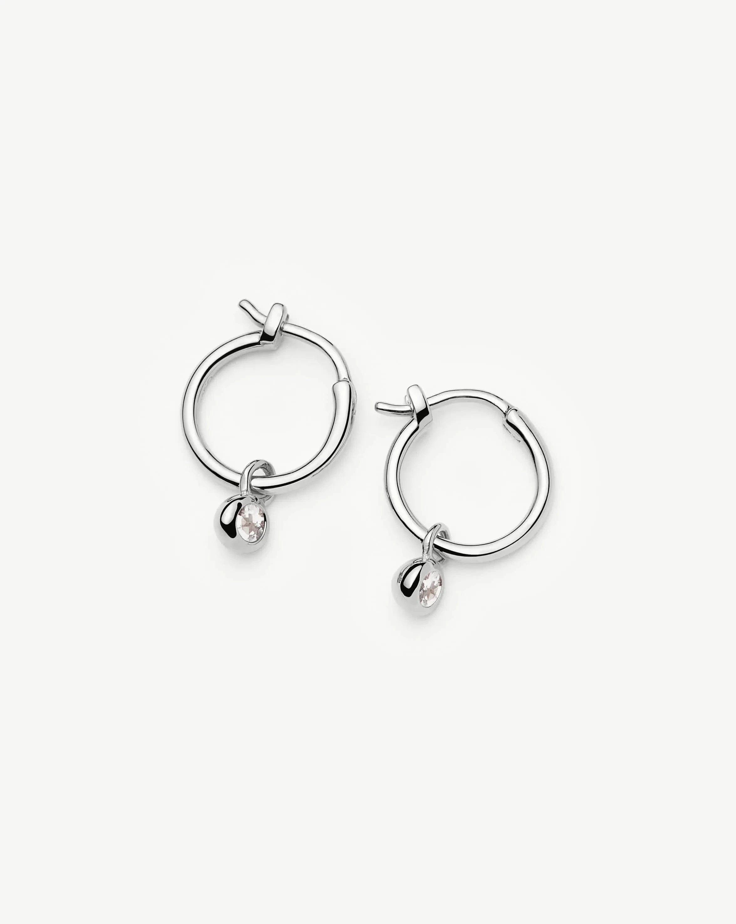 April Birthstone Mini Charm Hoop Earrings | Sterling Silver/Crystal