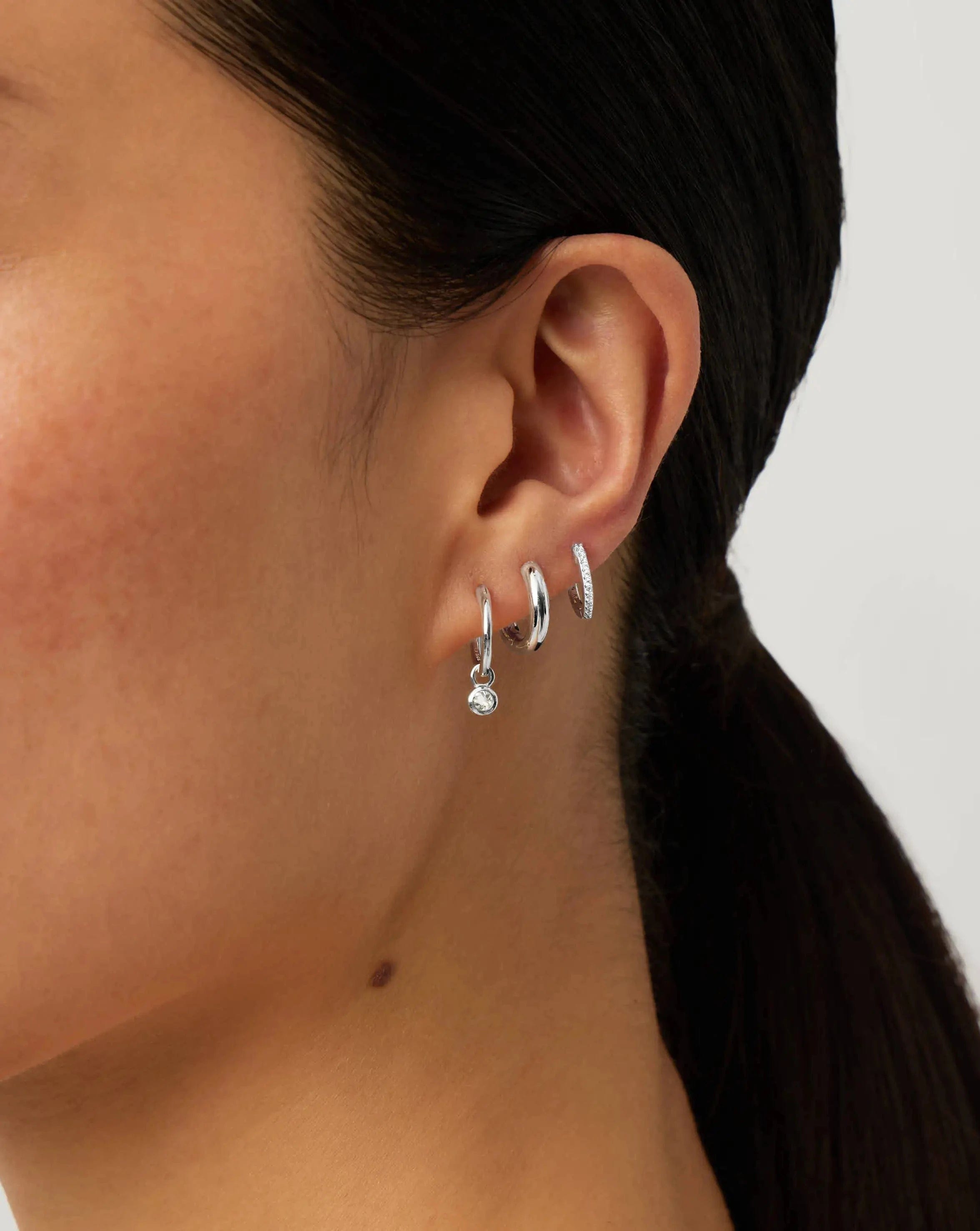 April Birthstone Mini Charm Hoop Earrings | Sterling Silver/Crystal