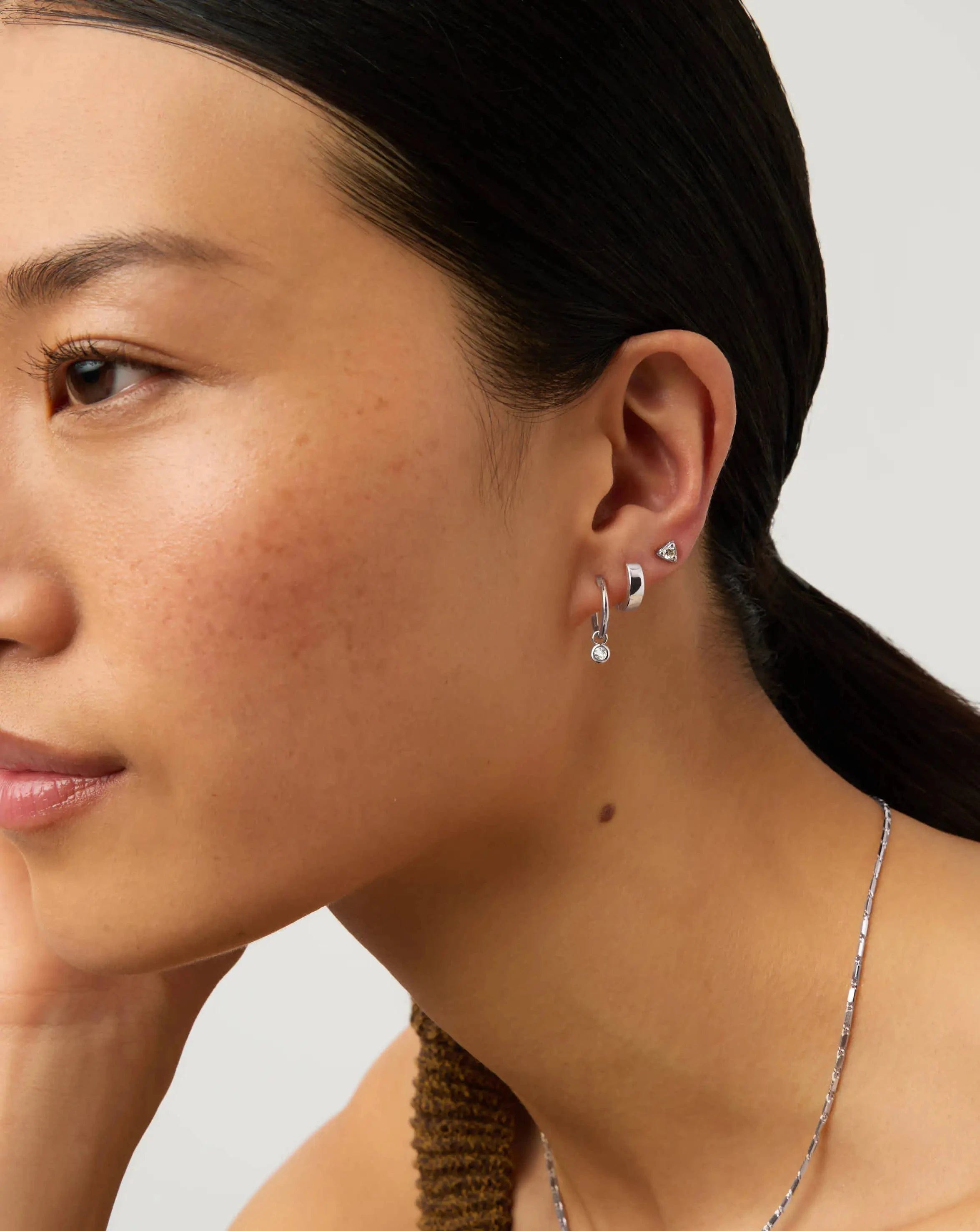 April Birthstone Mini Charm Hoop Earrings | Sterling Silver/Crystal