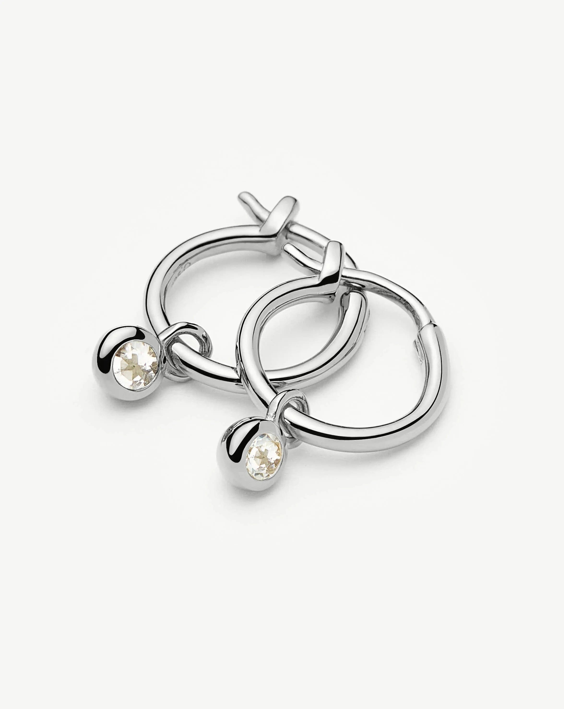 April Birthstone Mini Charm Hoop Earrings | Sterling Silver/Crystal