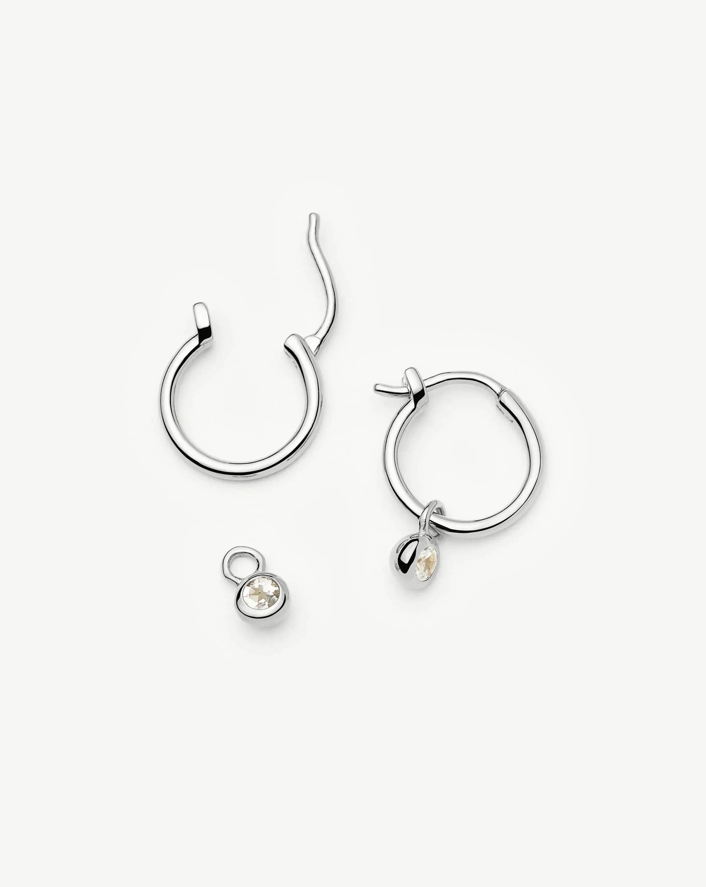 April Birthstone Mini Charm Hoop Earrings | Sterling Silver/Crystal
