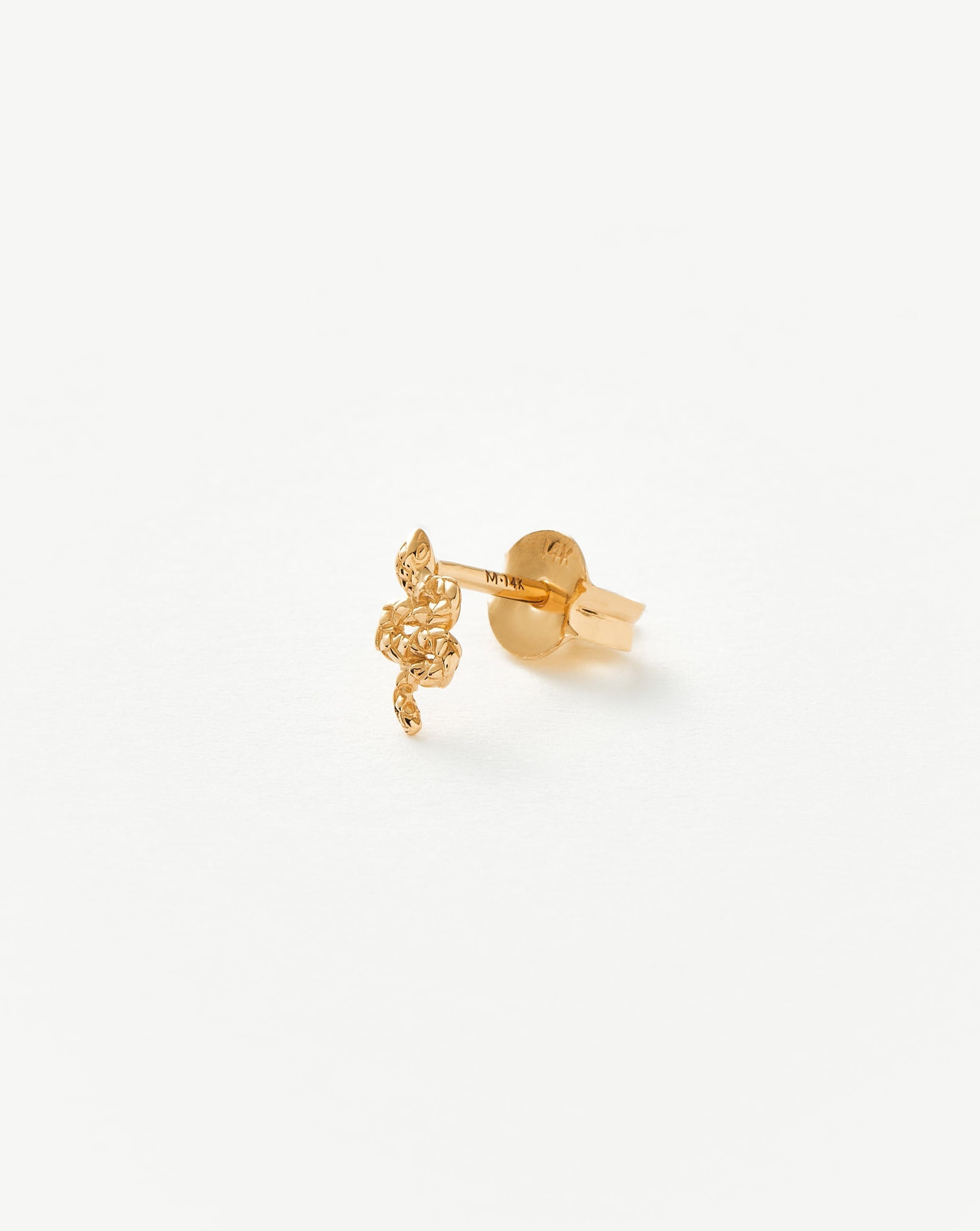 Solid Gold Snake Single Stud Earring