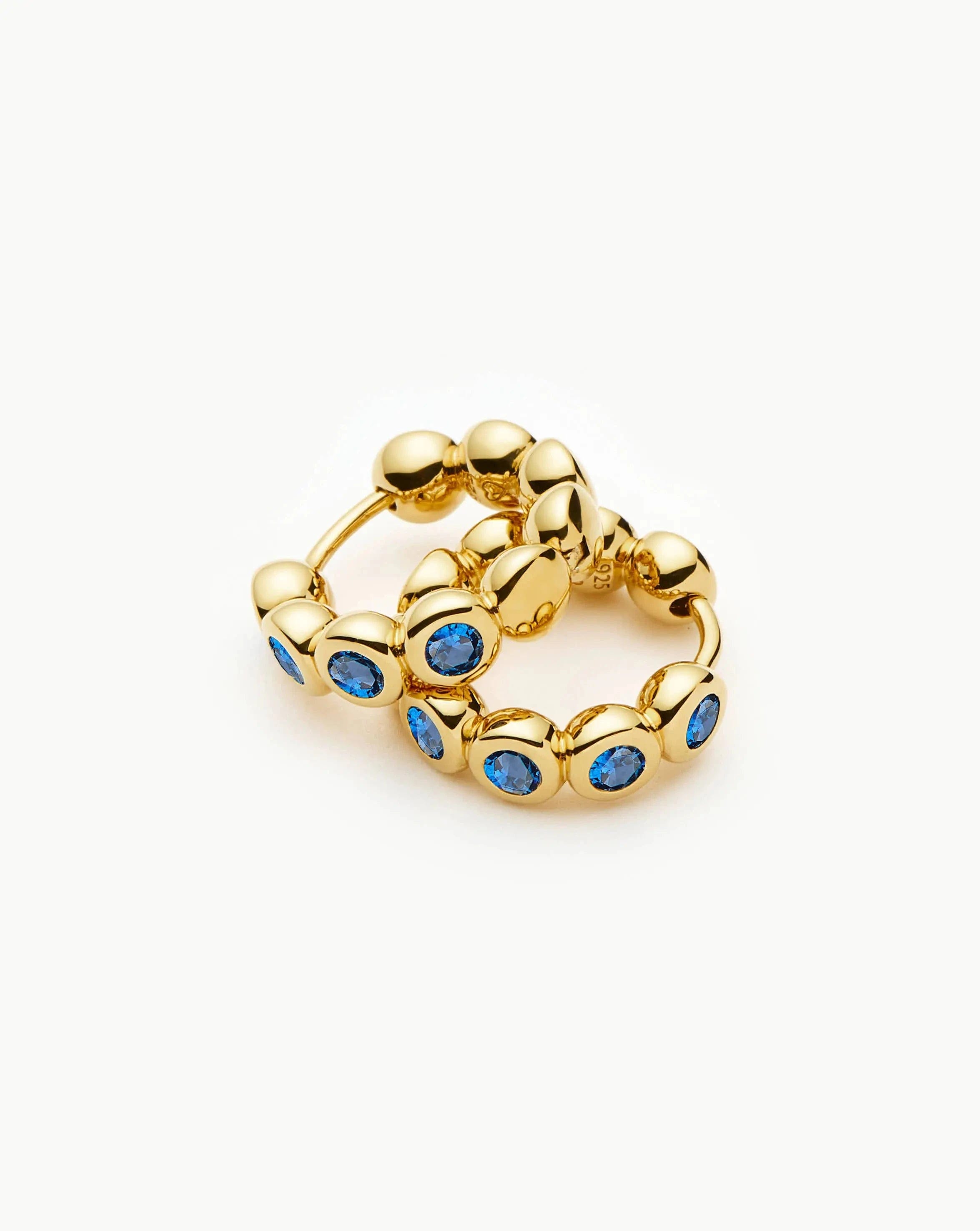 Blue Tennis Small Hoop Earrings | 18ct Gold Vermeil/Sapphire Blue Nano - crystal
