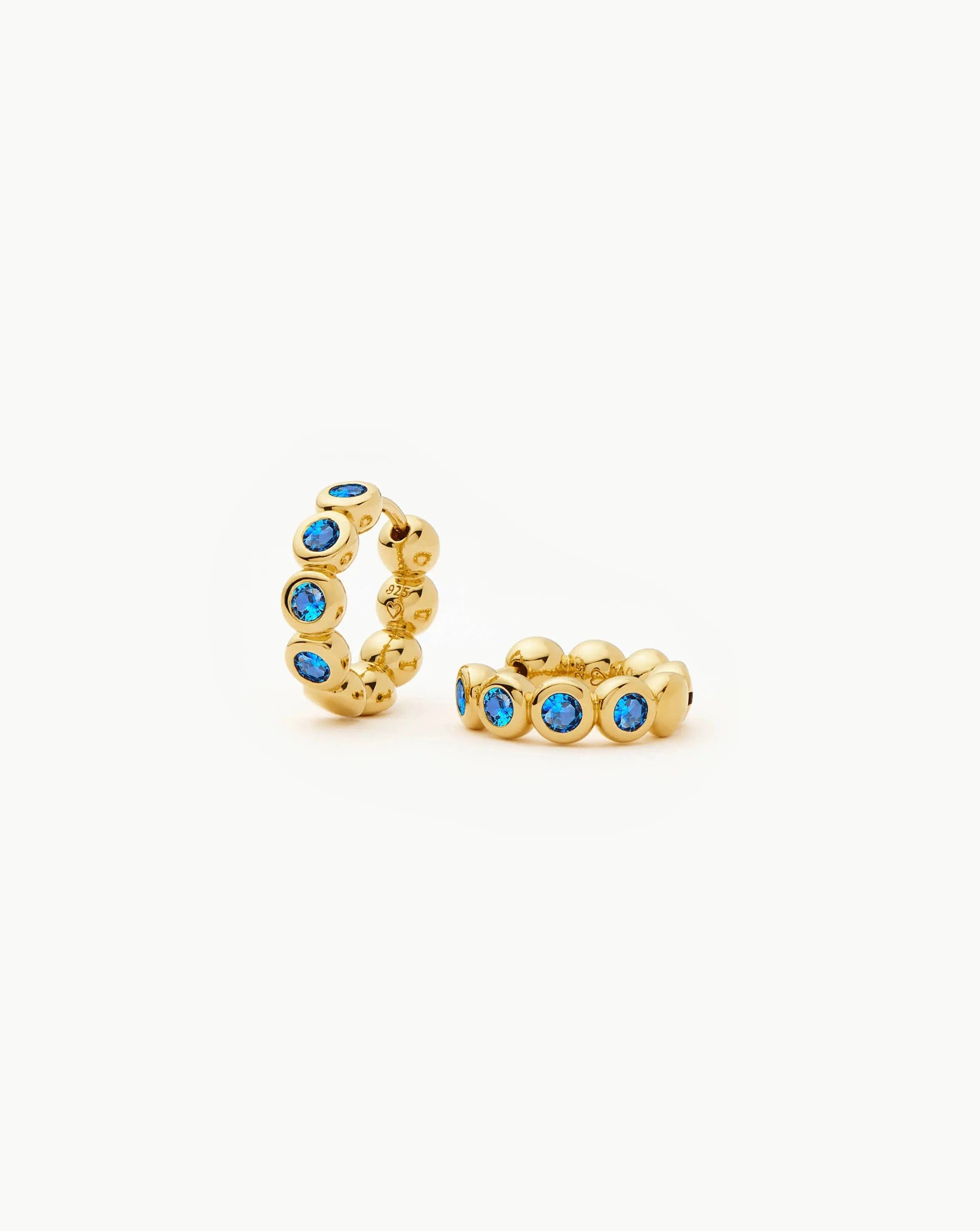 Blue Tennis Small Hoop Earrings | 18ct Gold Vermeil/Sapphire Blue Nano - crystal