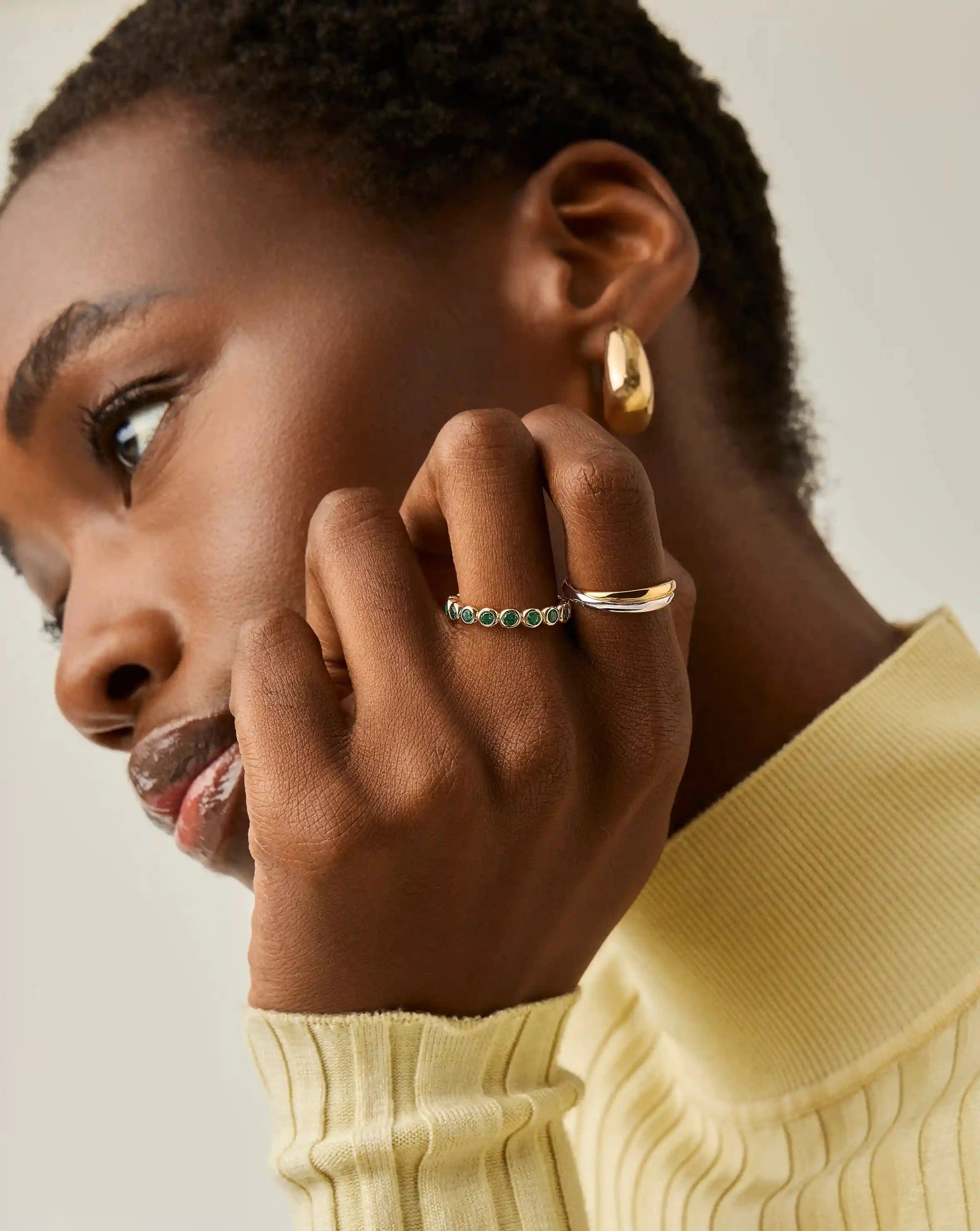 RING Tennis Eternity Stacking Ring | 18ct Gold Vermeil/Emerald Green Nano - crystal