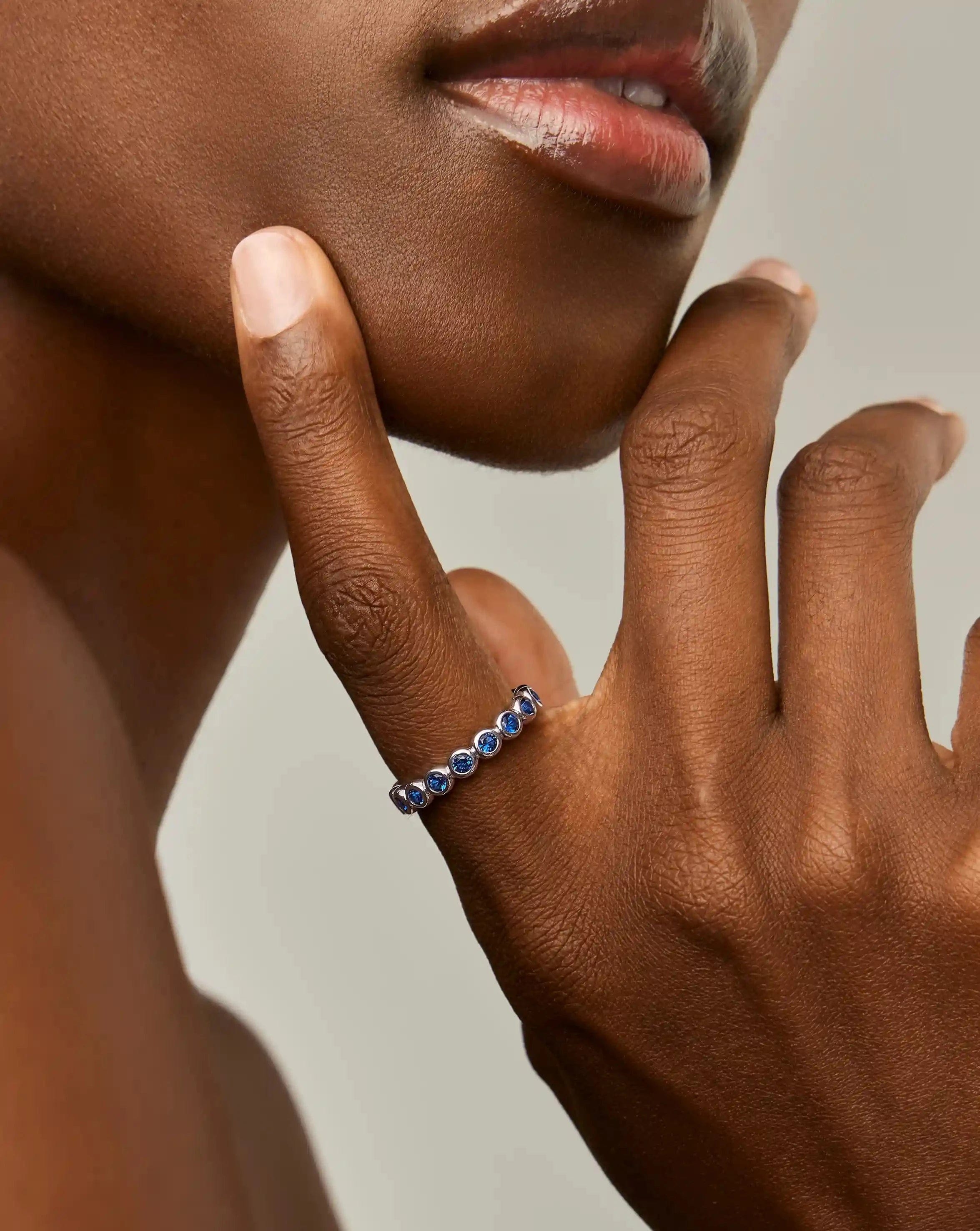 RING Tennis Eternity Stacking Ring | Sterling Silver/Sapphire Blue Nano - crystal
