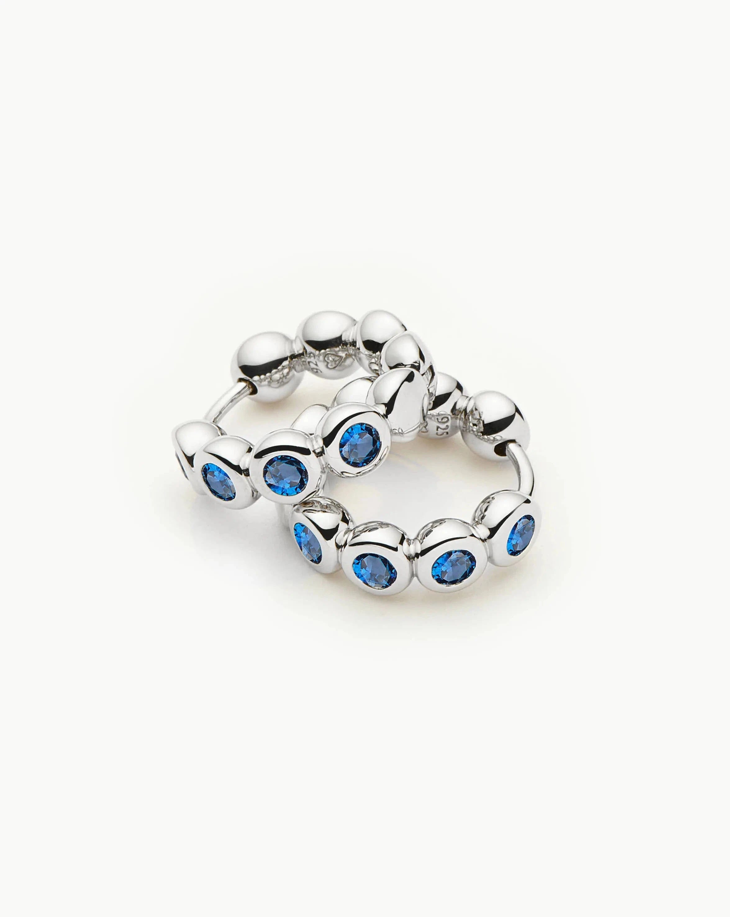 Blue Tennis Small Hoop Earrings | Sterling Silver/Sapphire Blue Nano - crystal