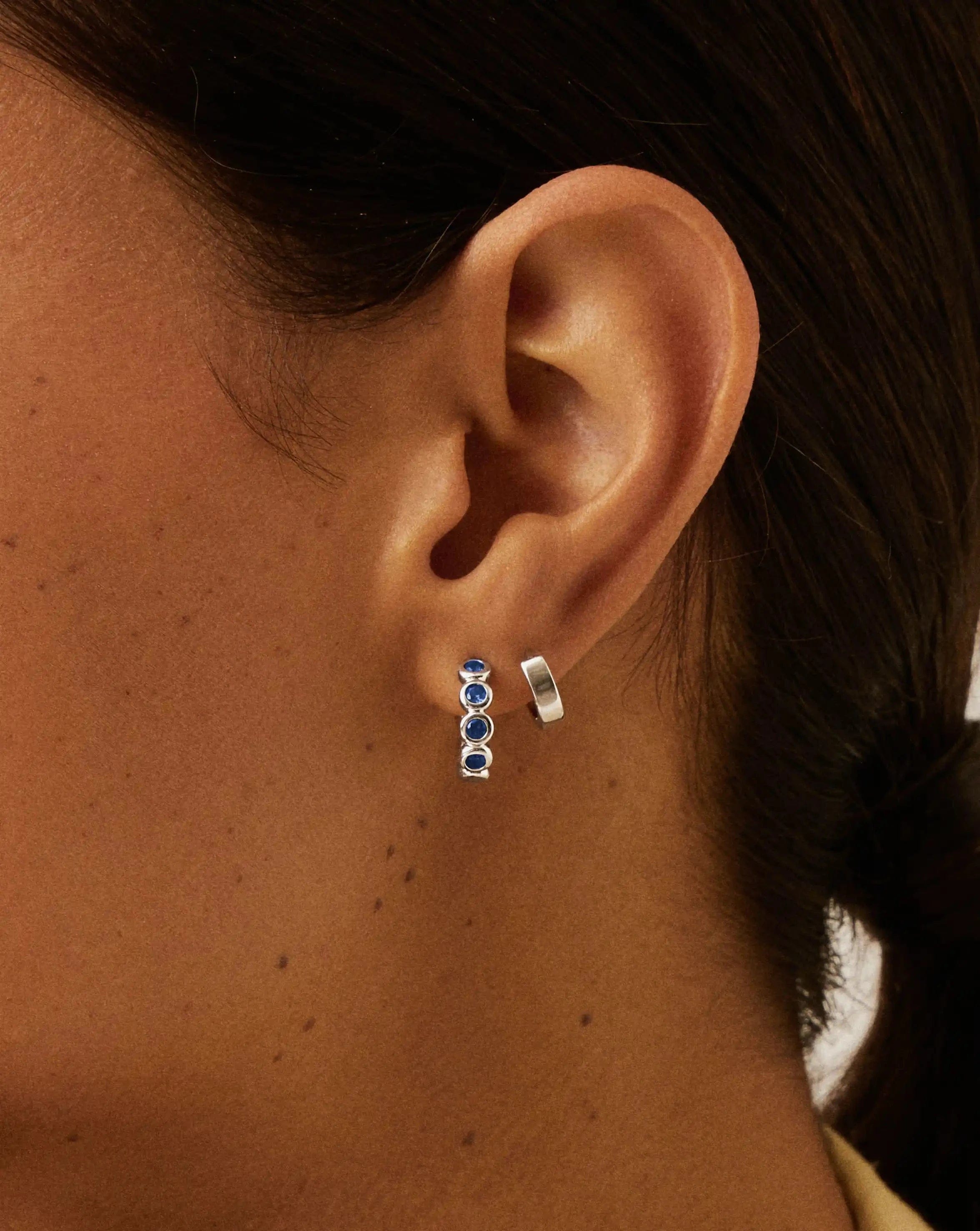 Blue Tennis Small Hoop Earrings | Sterling Silver/Sapphire Blue Nano - crystal