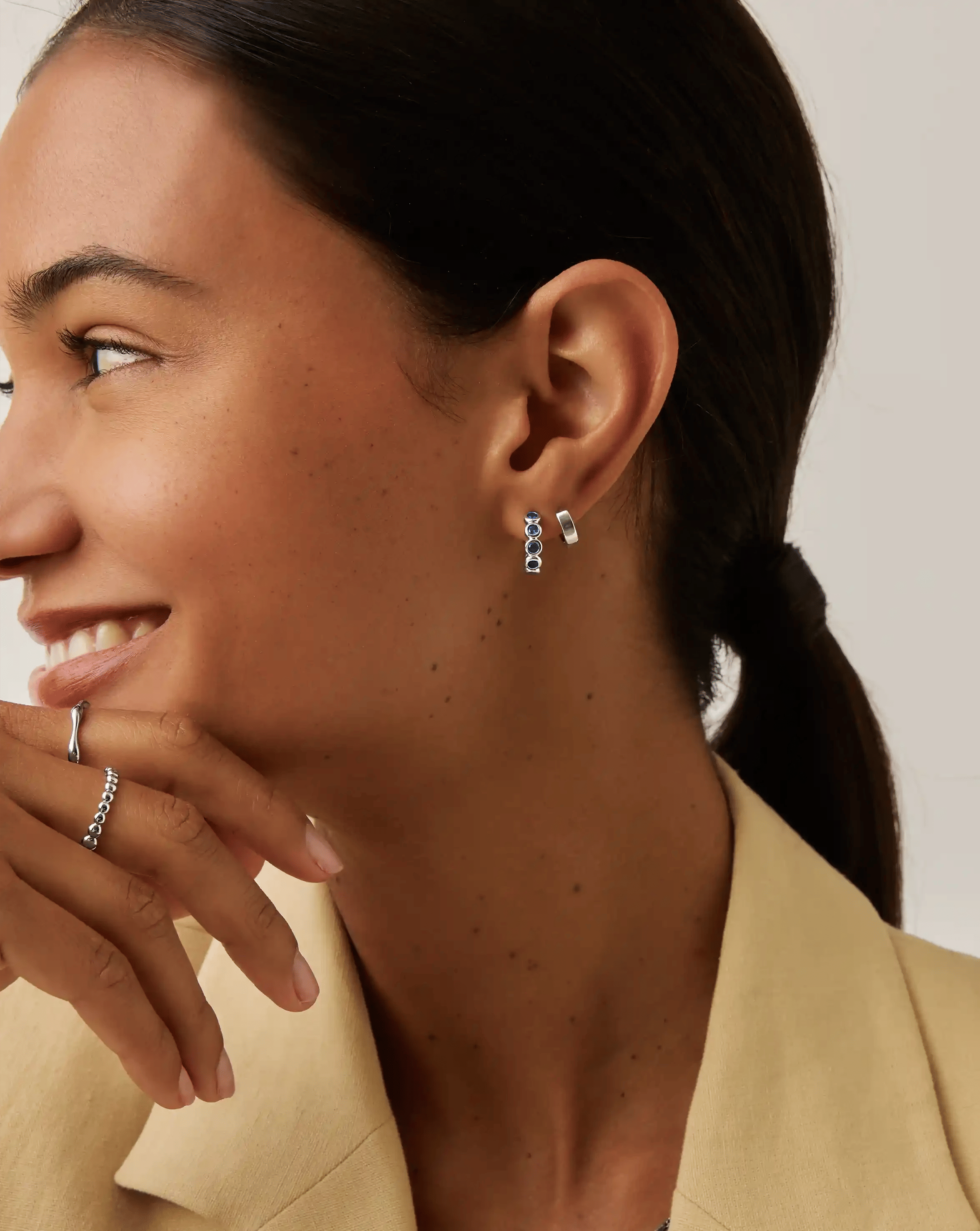Blue Tennis Small Hoop Earrings | Sterling Silver/Sapphire Blue Nano - crystal