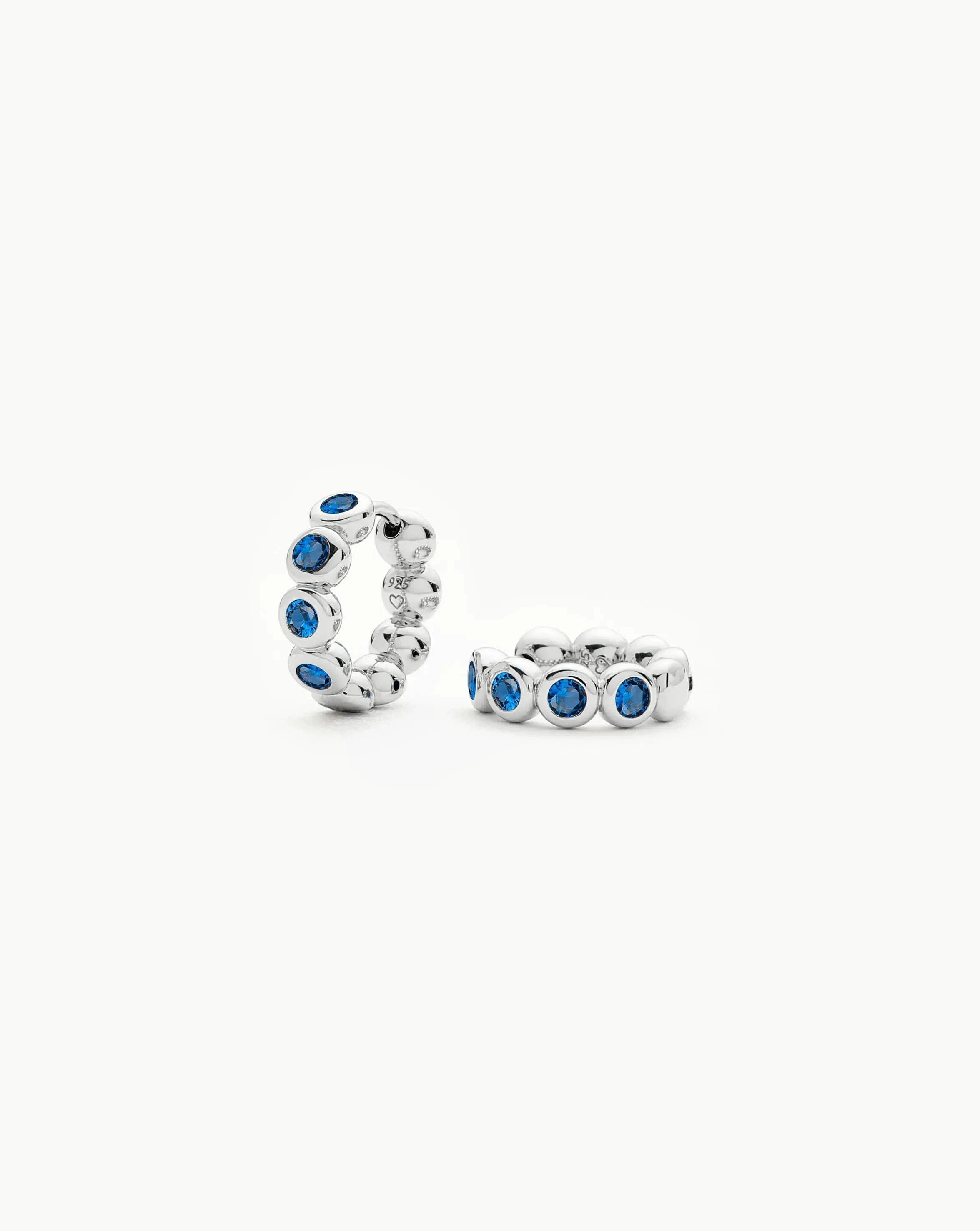 Blue Tennis Small Hoop Earrings | Sterling Silver/Sapphire Blue Nano - crystal