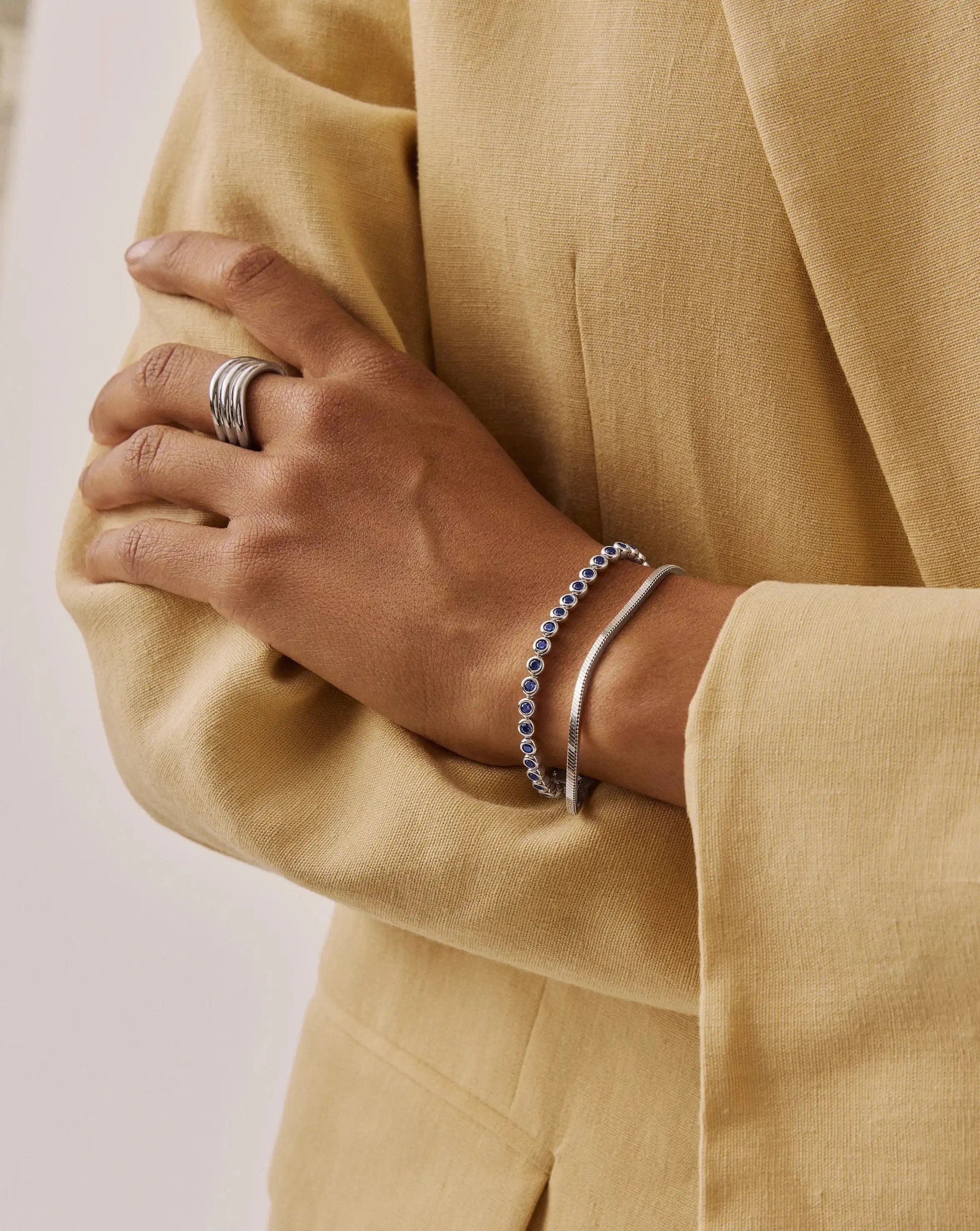 Blue Tennis Round Bracelet | Sterling Silver/Sapphire Blue Nano - crystal