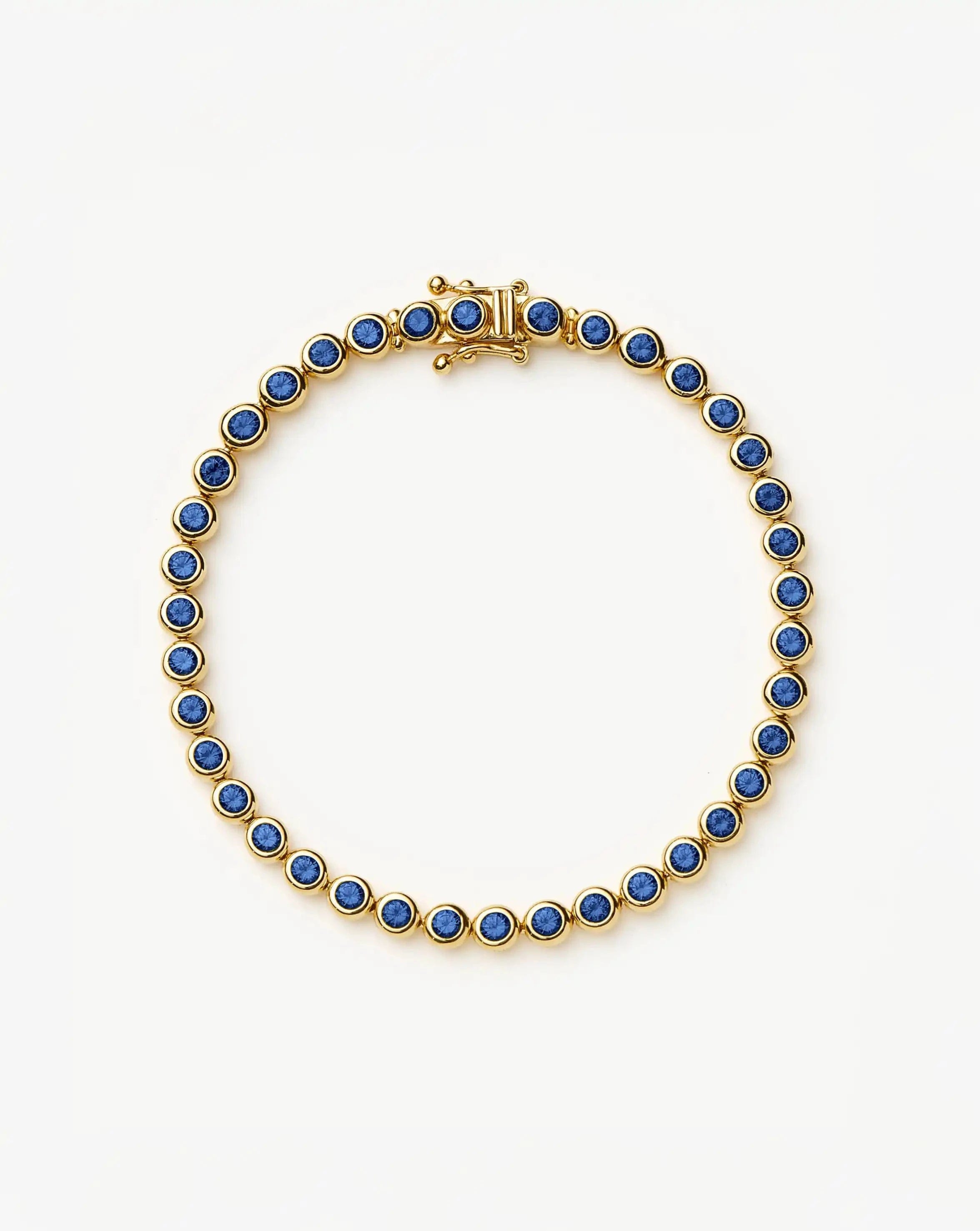 Blue Tennis Round Bracelet | 18ct Gold Vermeil/Sapphire Blue Nano - crystal