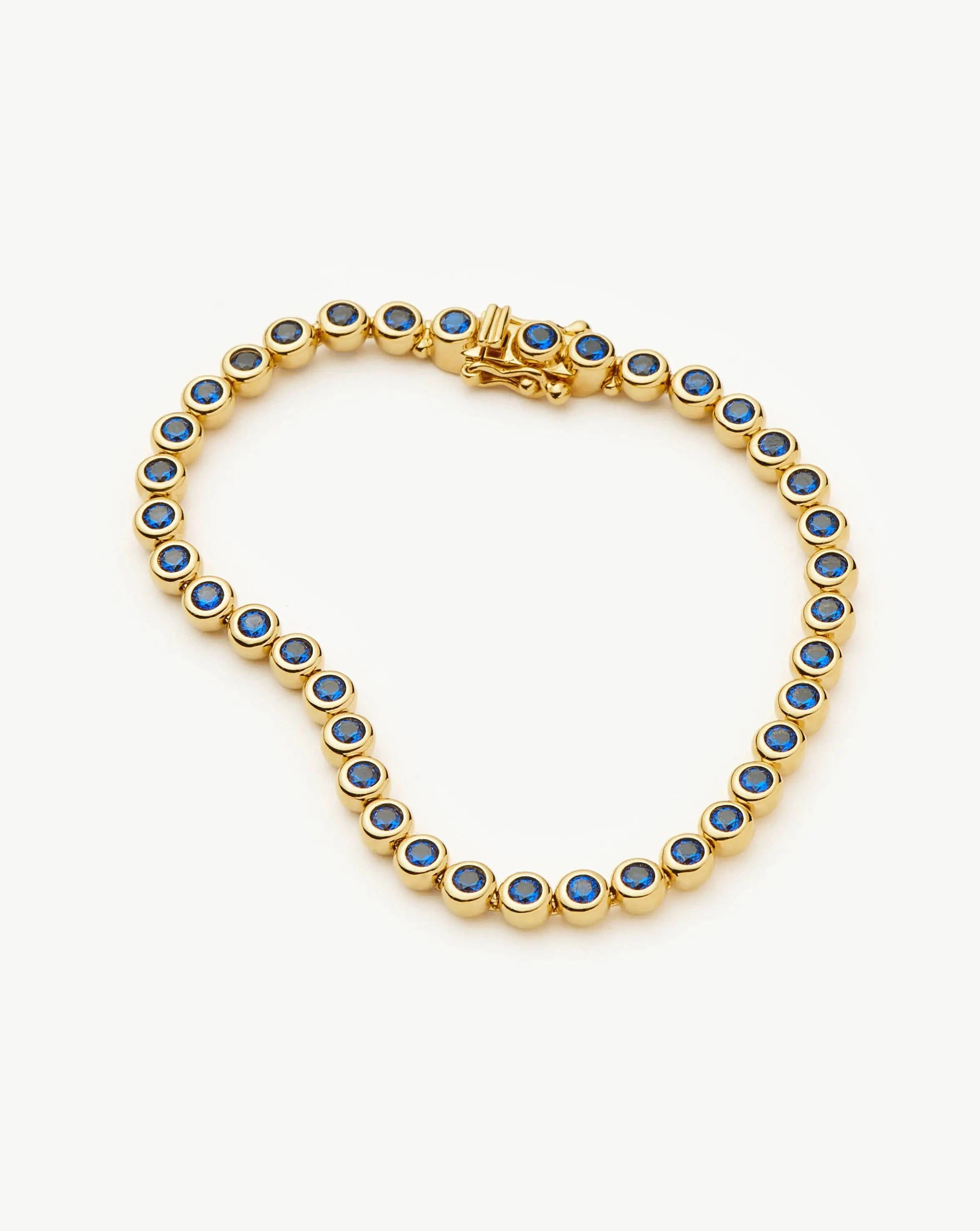 Blue Tennis Round Bracelet | 18ct Gold Vermeil/Sapphire Blue Nano - crystal
