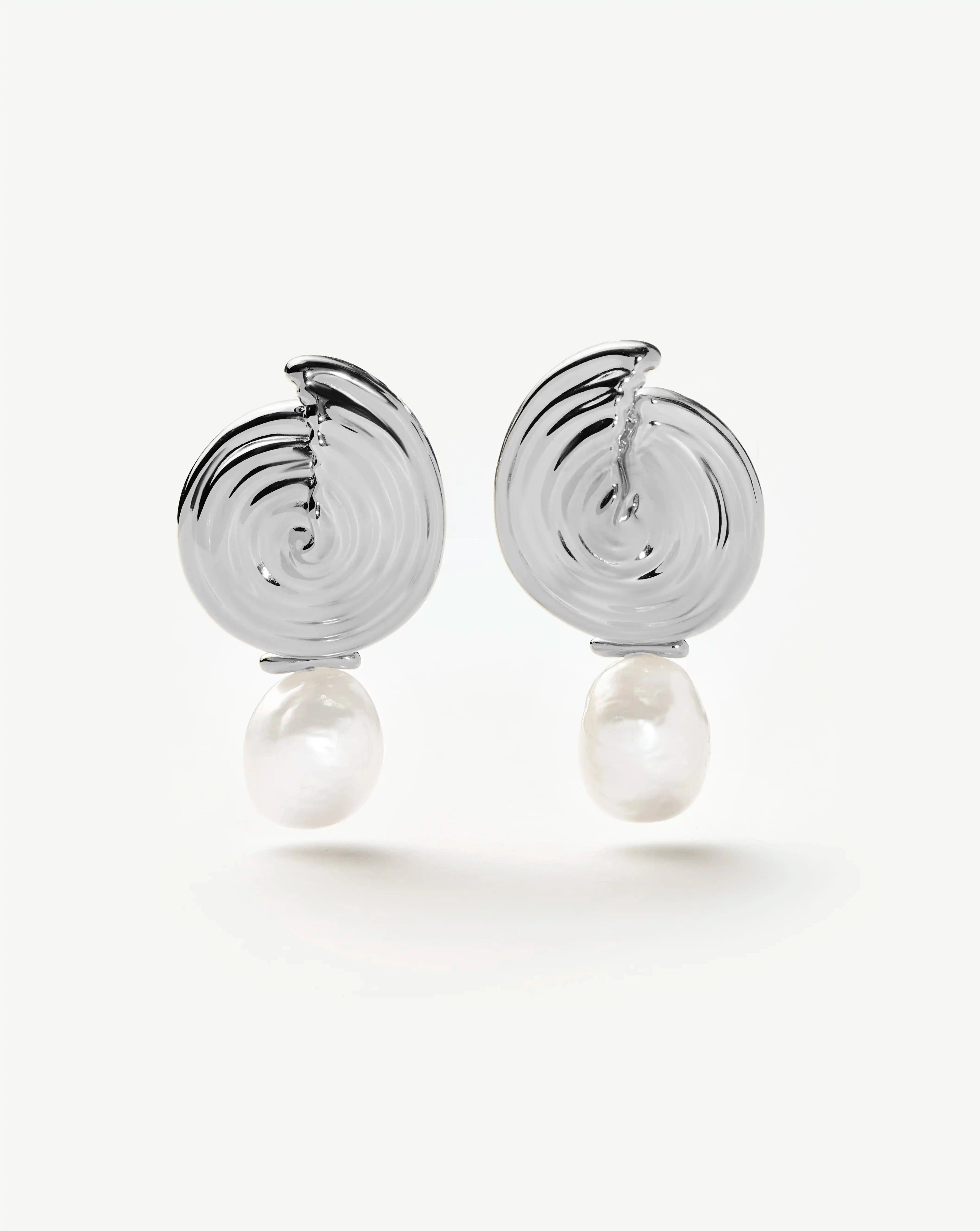 Pearl Spiral Detachable Pearl Drop Earrings | Silver Plated