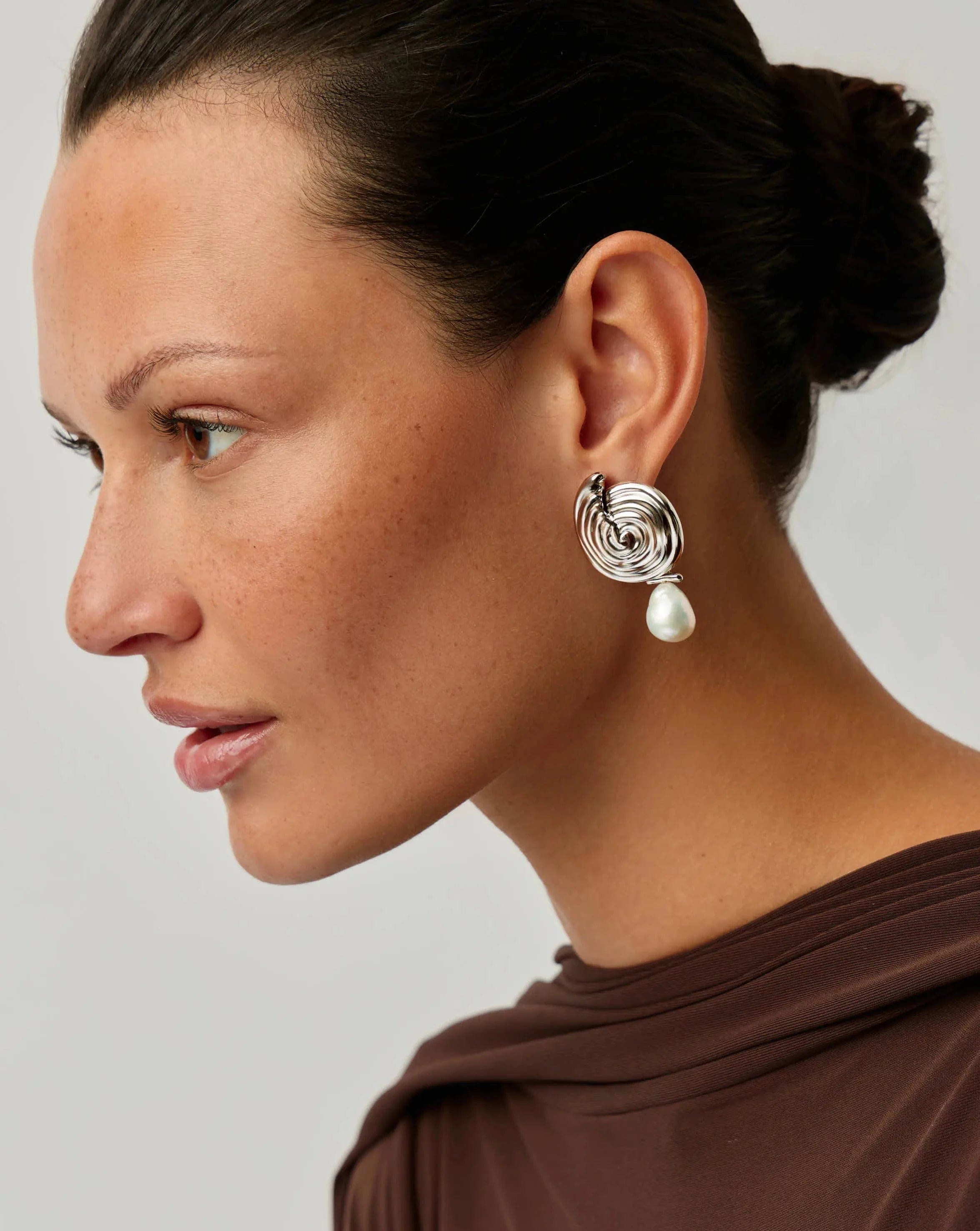 Pearl Spiral Detachable Pearl Drop Earrings | Silver Plated