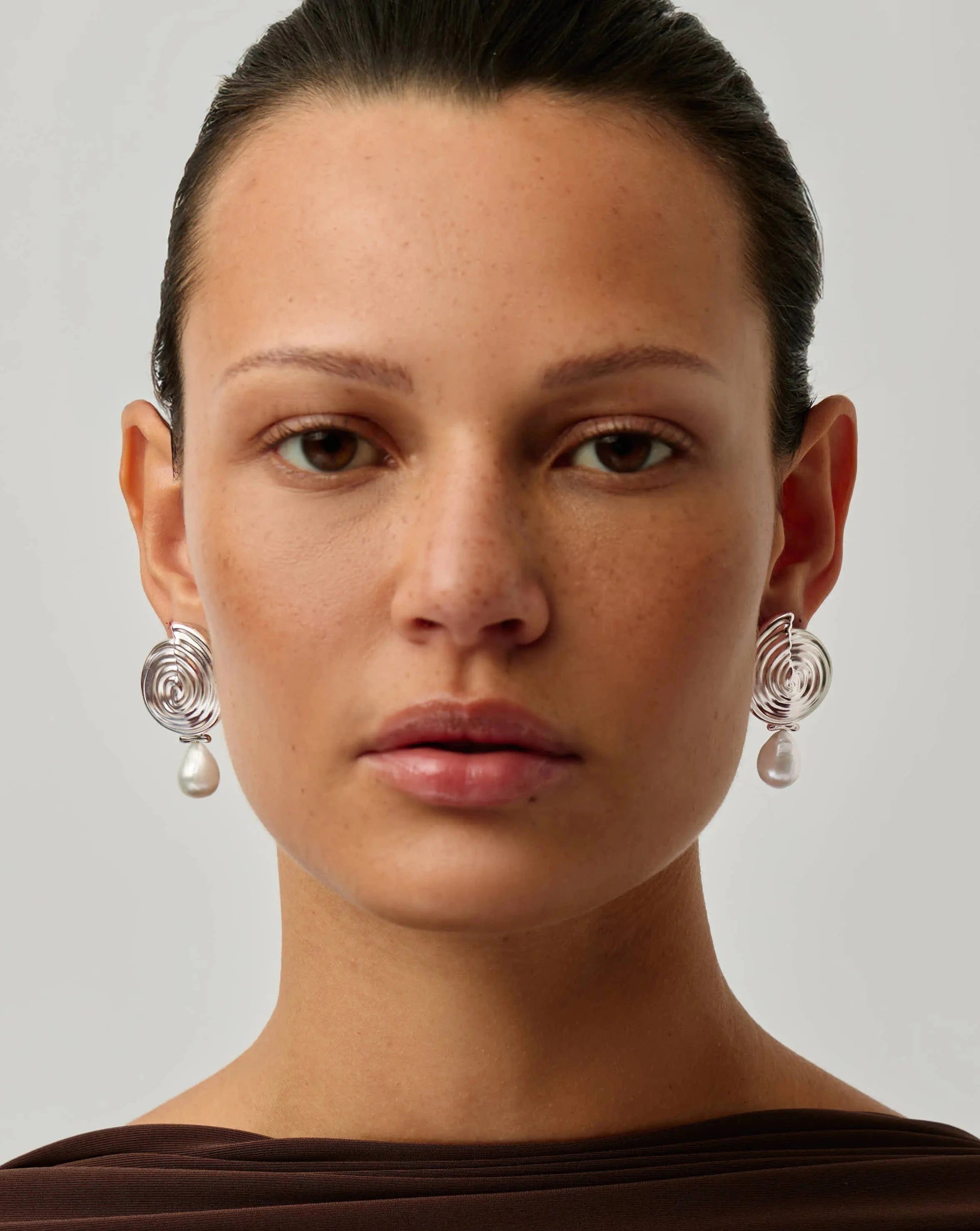 Pearl Spiral Detachable Pearl Drop Earrings | Silver Plated
