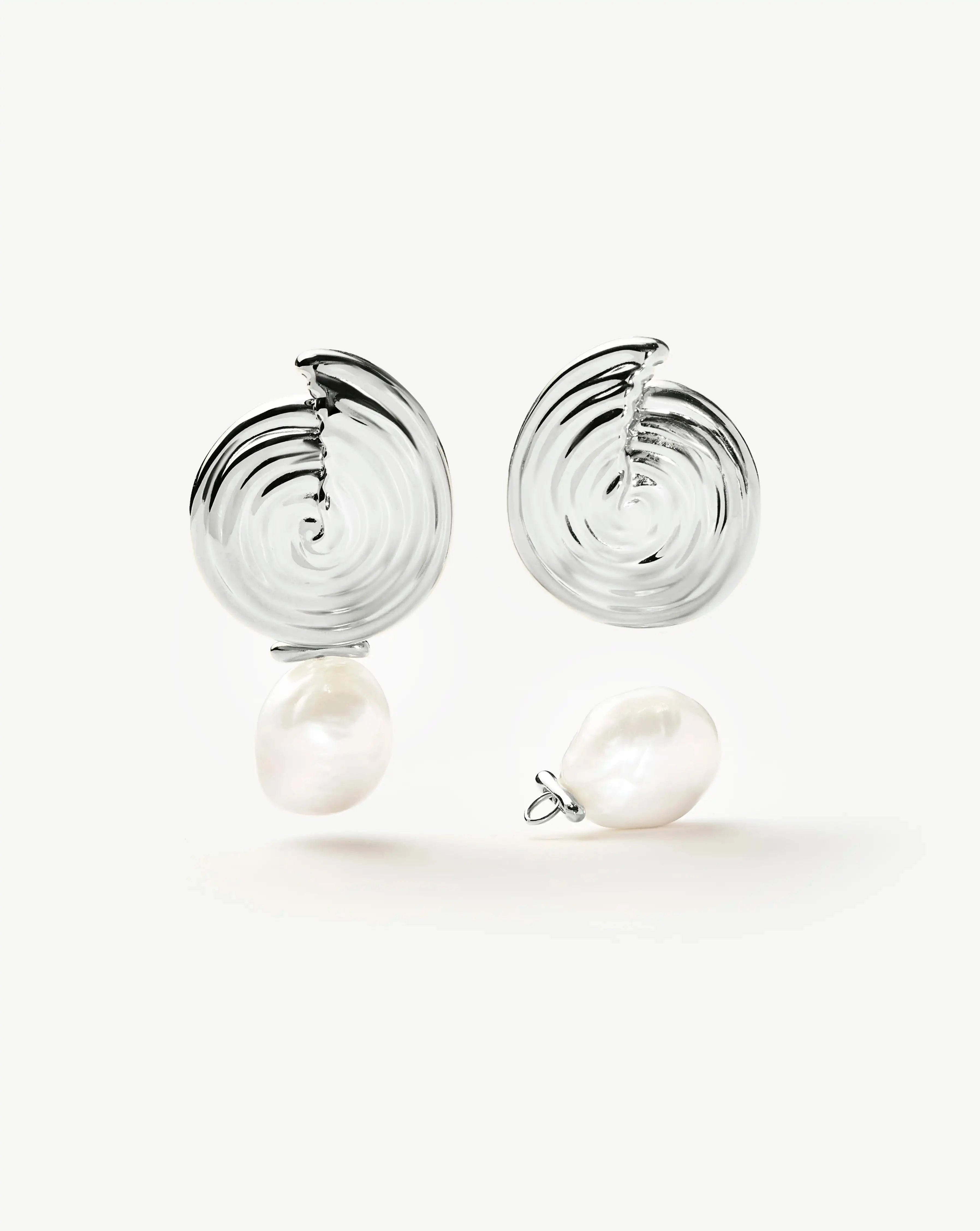 Pearl Spiral Detachable Pearl Drop Earrings | Silver Plated