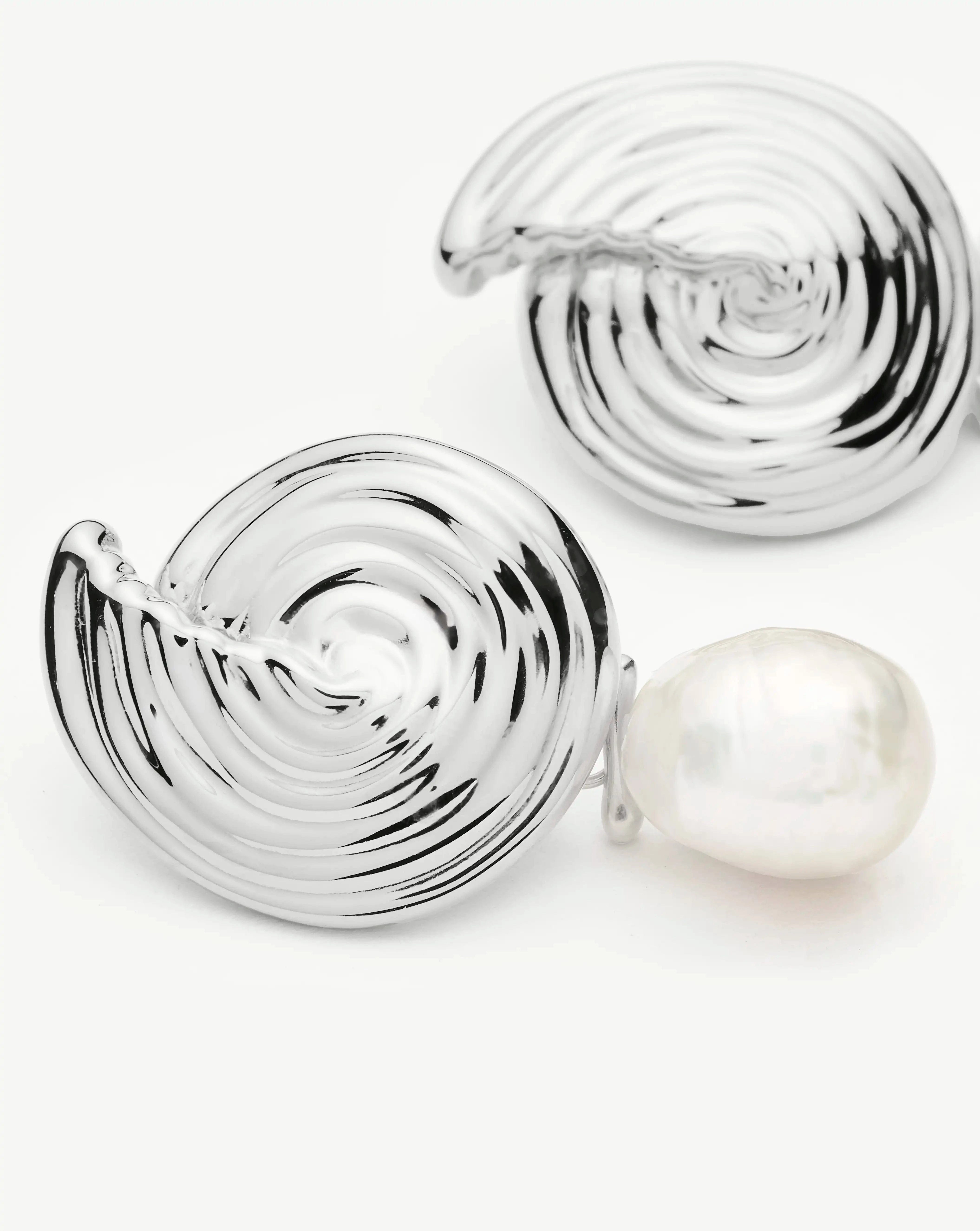 Pearl Spiral Detachable Pearl Drop Earrings | Silver Plated