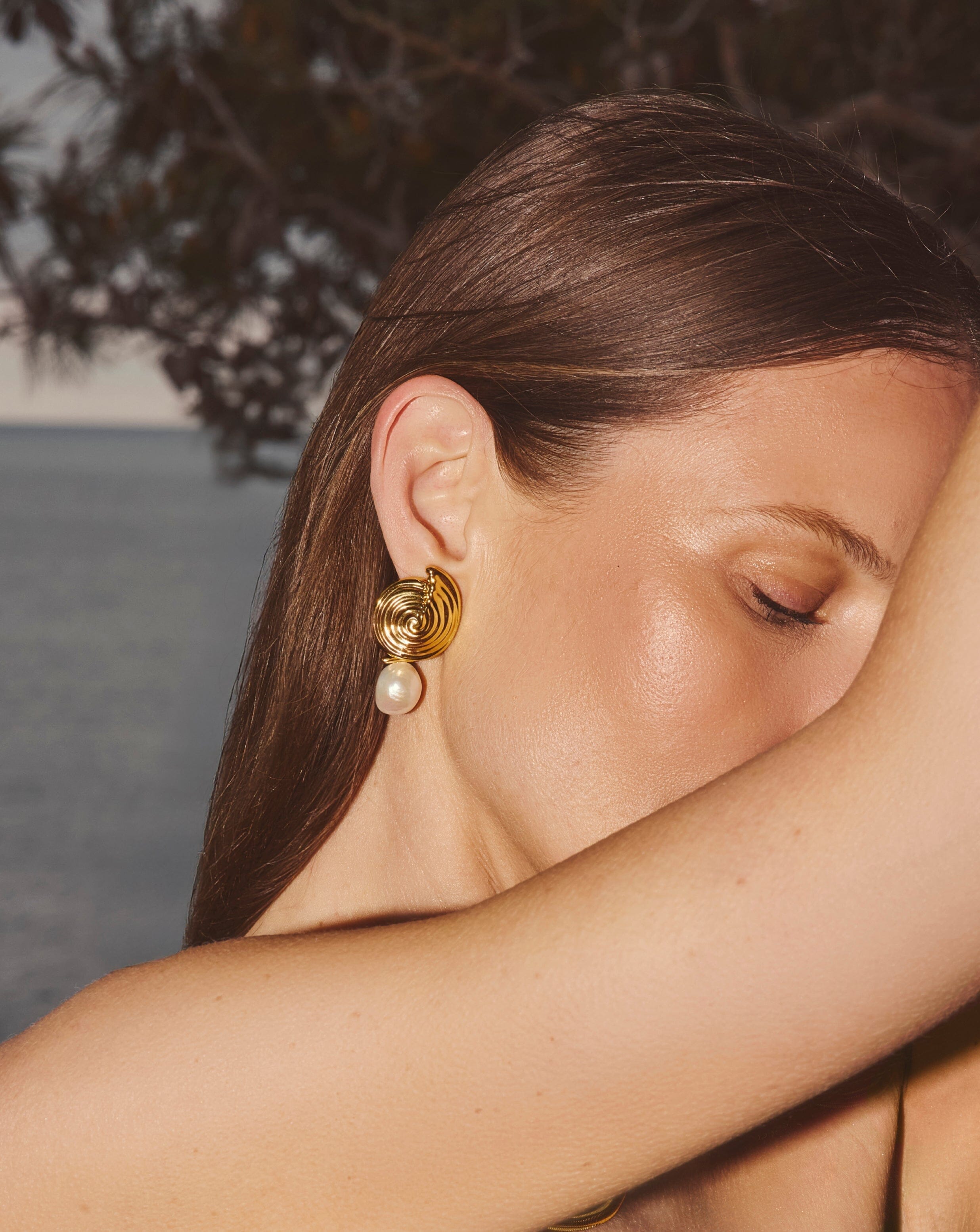 Pearl Spiral Detachable Pearl Drop Earrings | 18ct Gold Plated