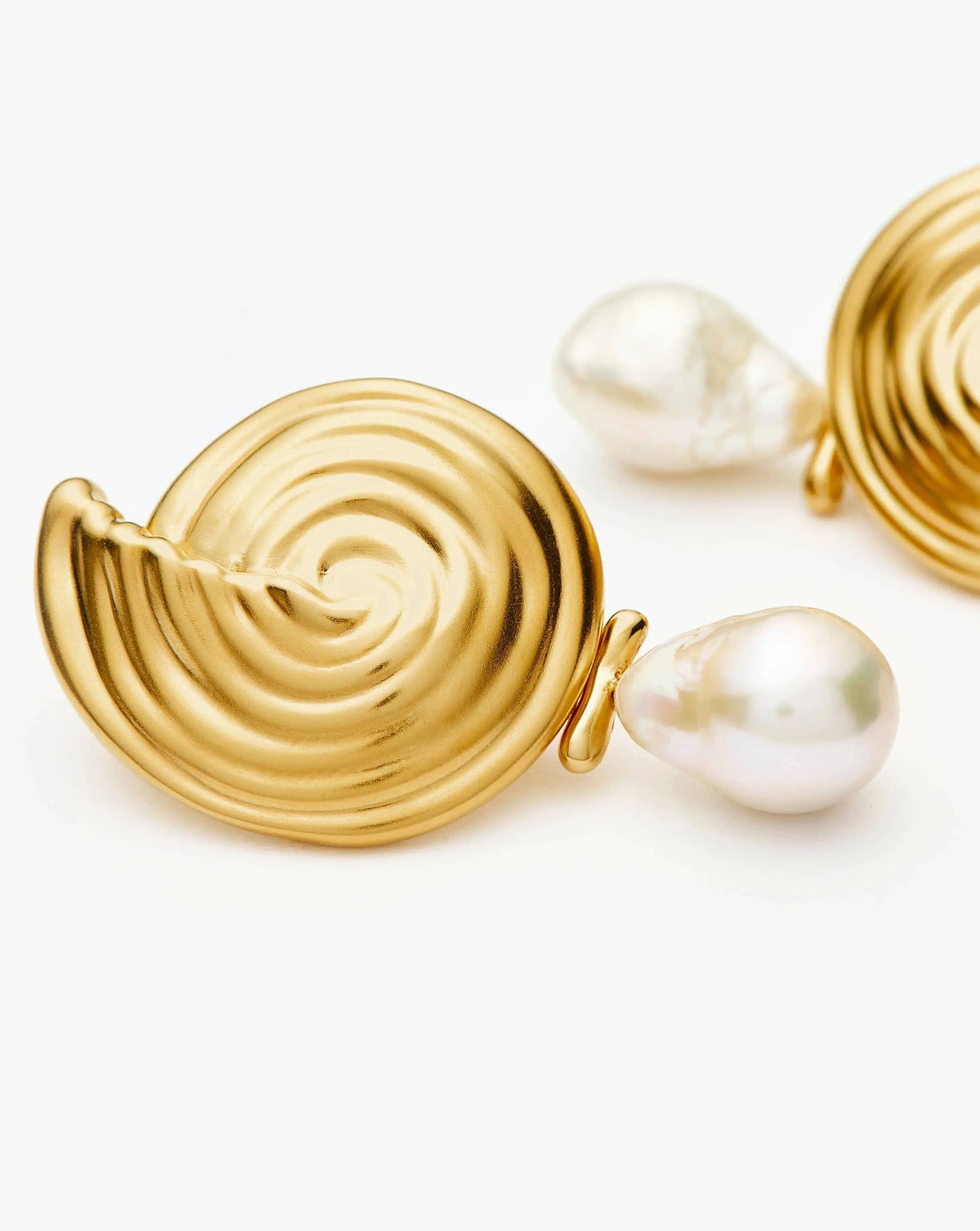 Pearl Spiral Detachable Pearl Drop Earrings | 18ct Gold Plated