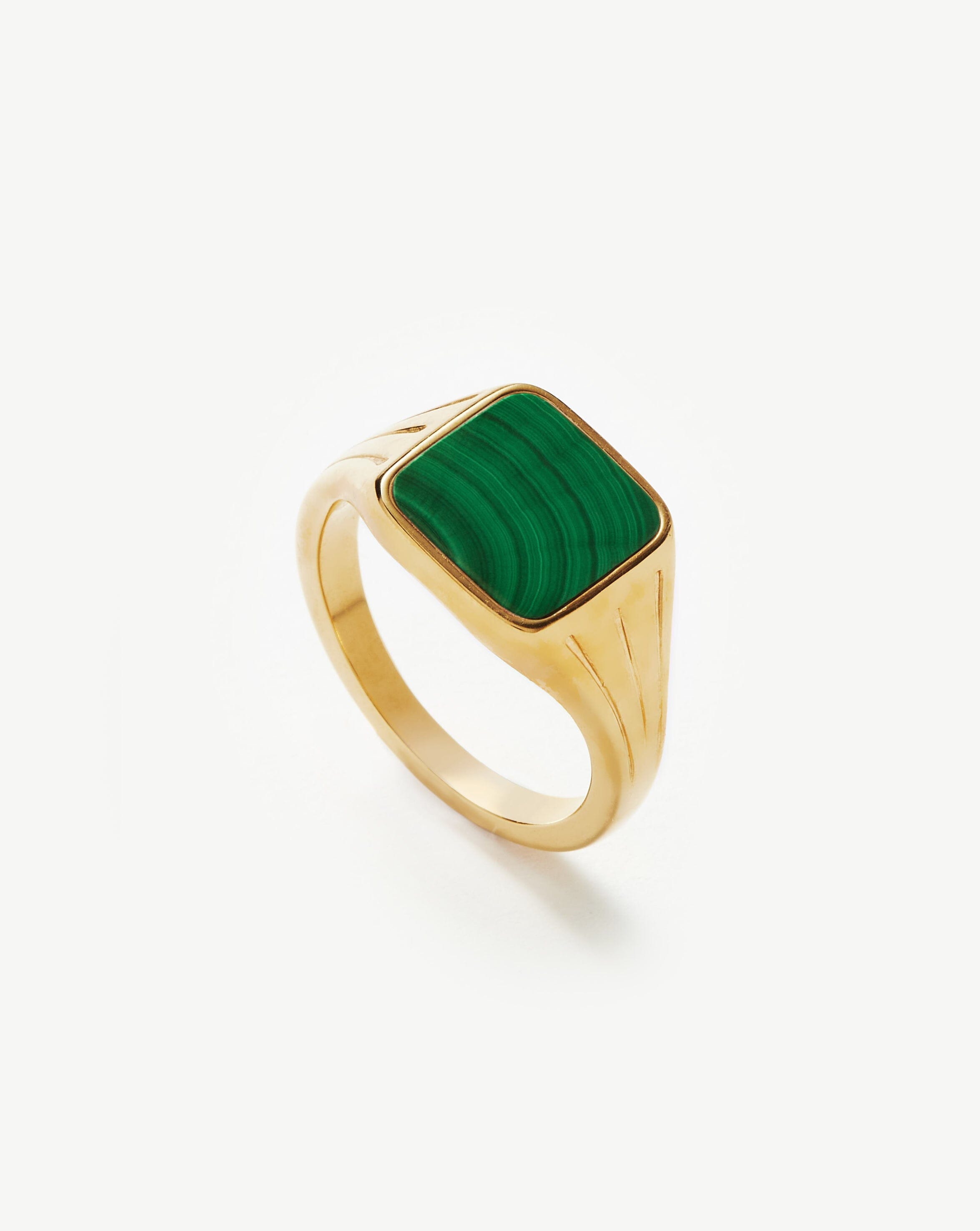 RING Lucy Williams Square Signet Ring | 18ct Gold Vermeil/Malachite