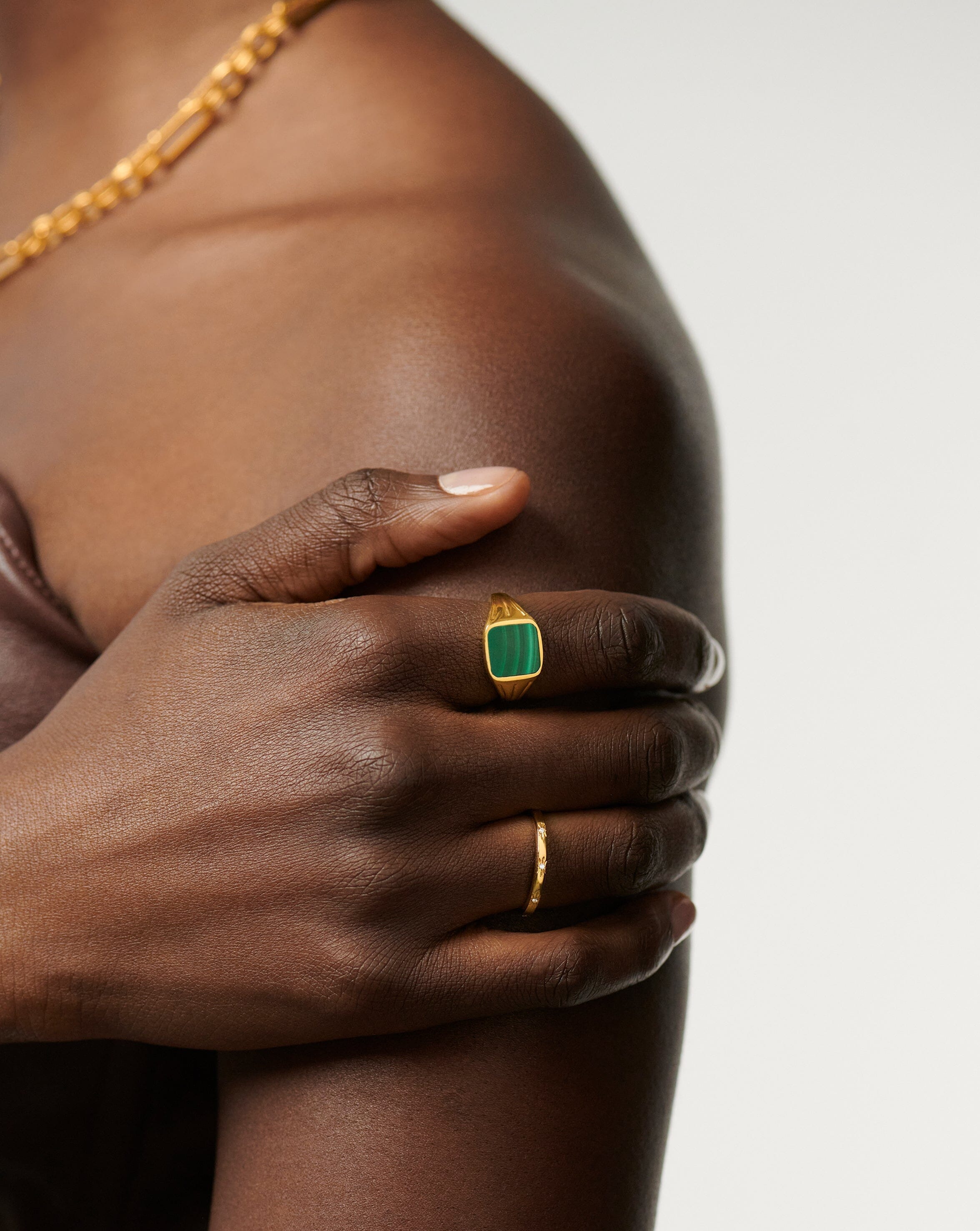 RING Lucy Williams Square Signet Ring | 18ct Gold Vermeil/Malachite
