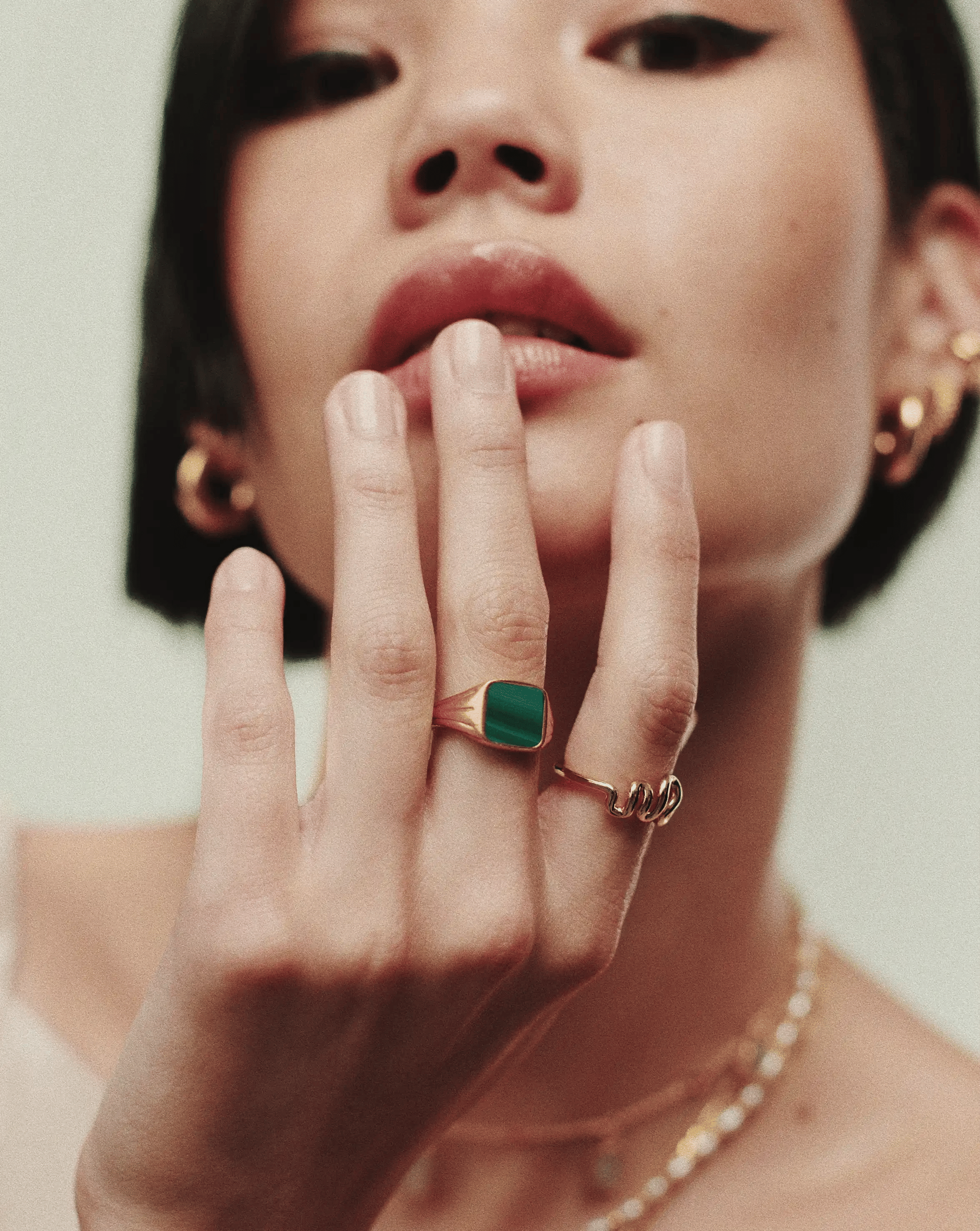 RING Lucy Williams Square Signet Ring | 18ct Gold Vermeil/Malachite
