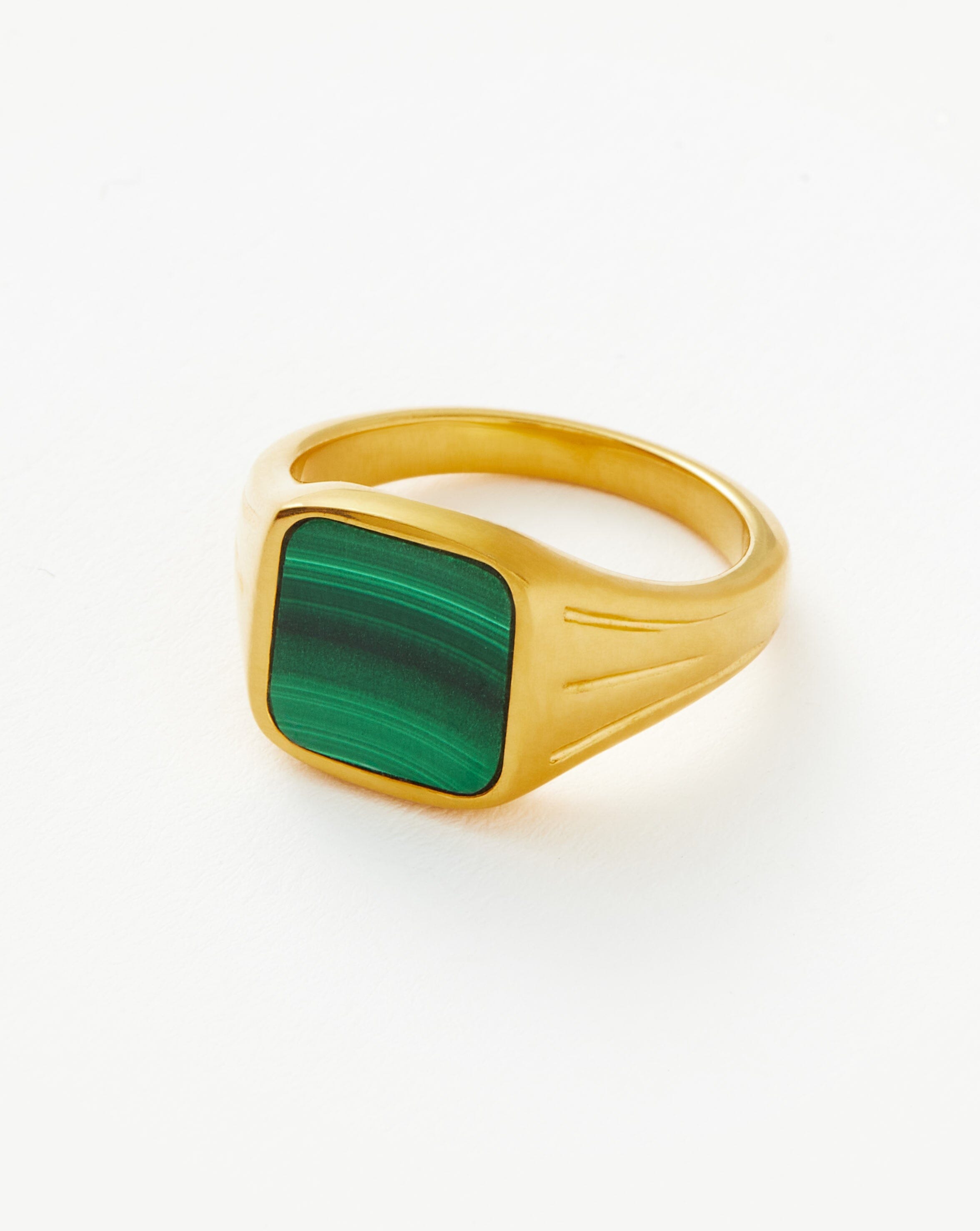 RING Lucy Williams Square Signet Ring | 18ct Gold Vermeil/Malachite