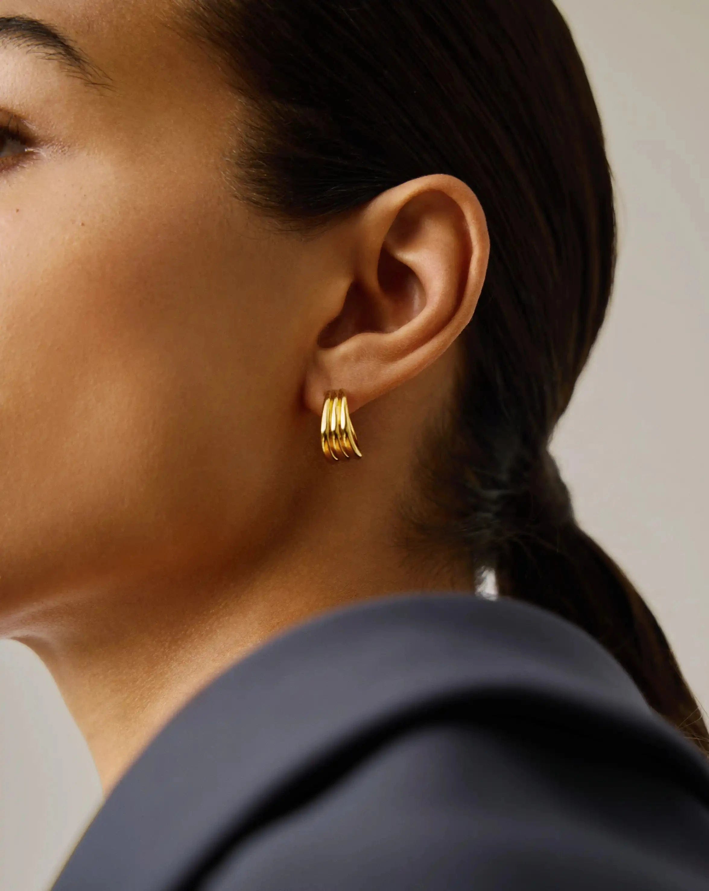 TRIPLE Savi Triple Ridge Hoop Earrings | 18ct Gold Vermeil