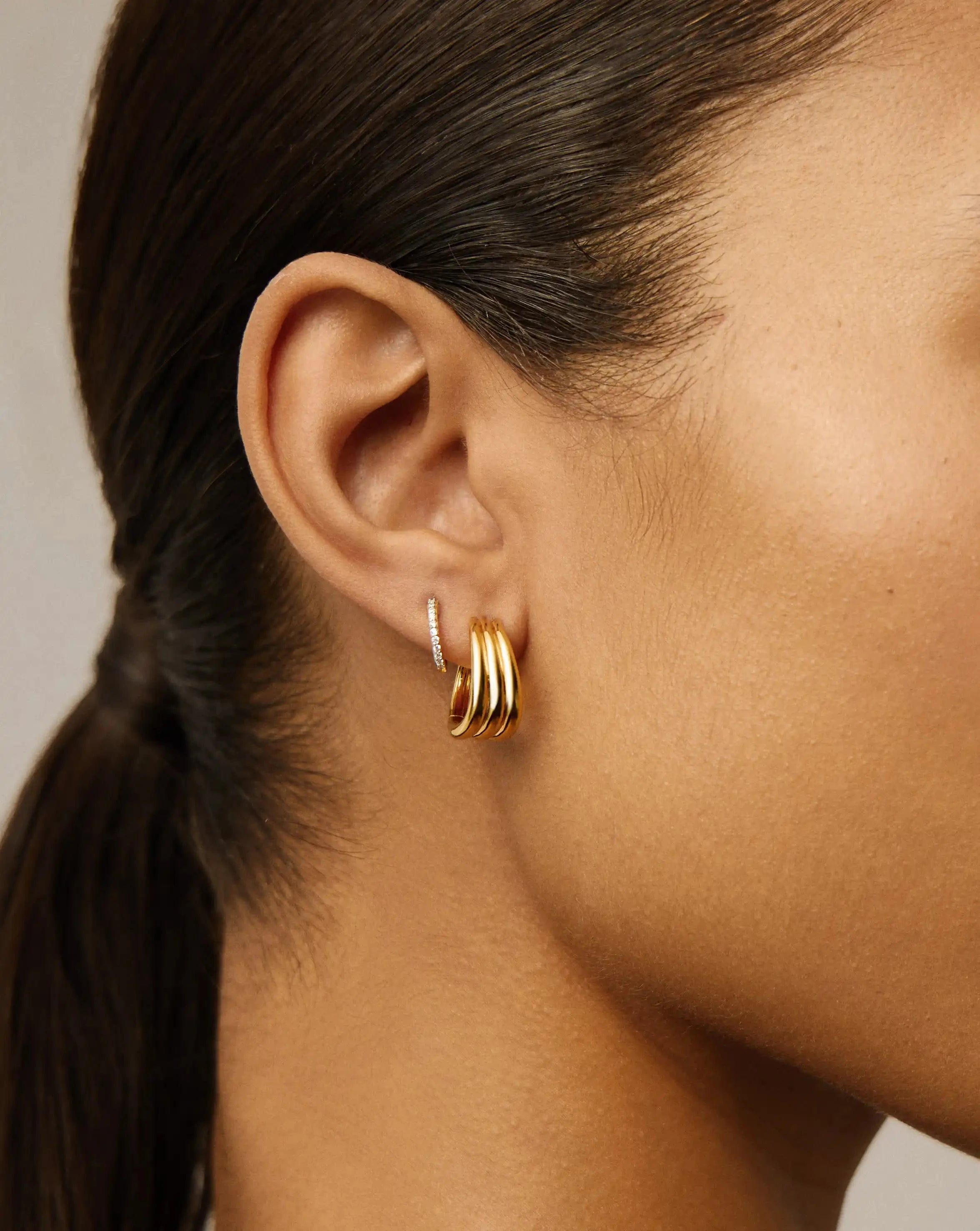 TRIPLE Savi Triple Ridge Hoop Earrings | 18ct Gold Vermeil