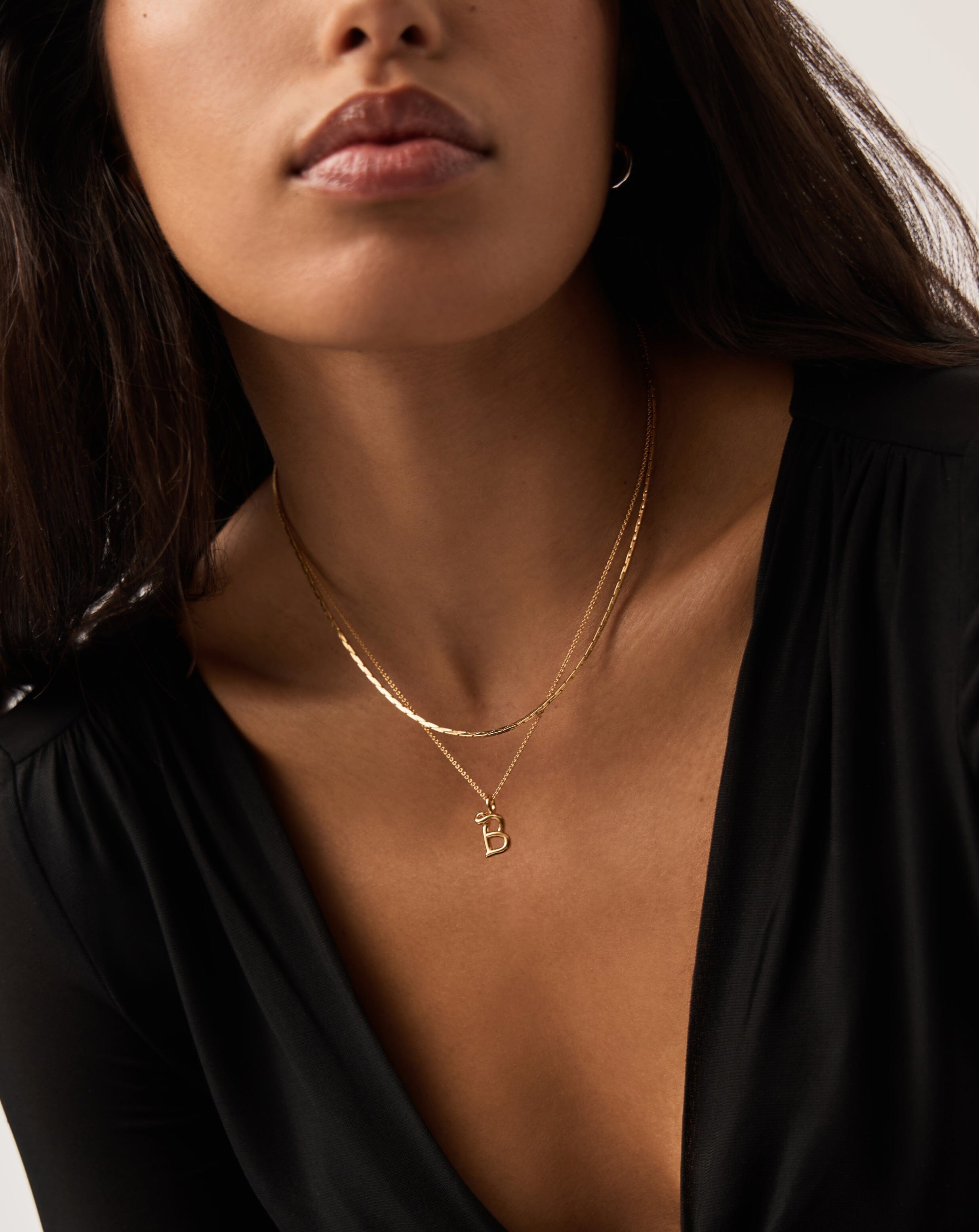 Initial Curly Molten Mini Initial Necklace - B | 18ct Gold Vermeil