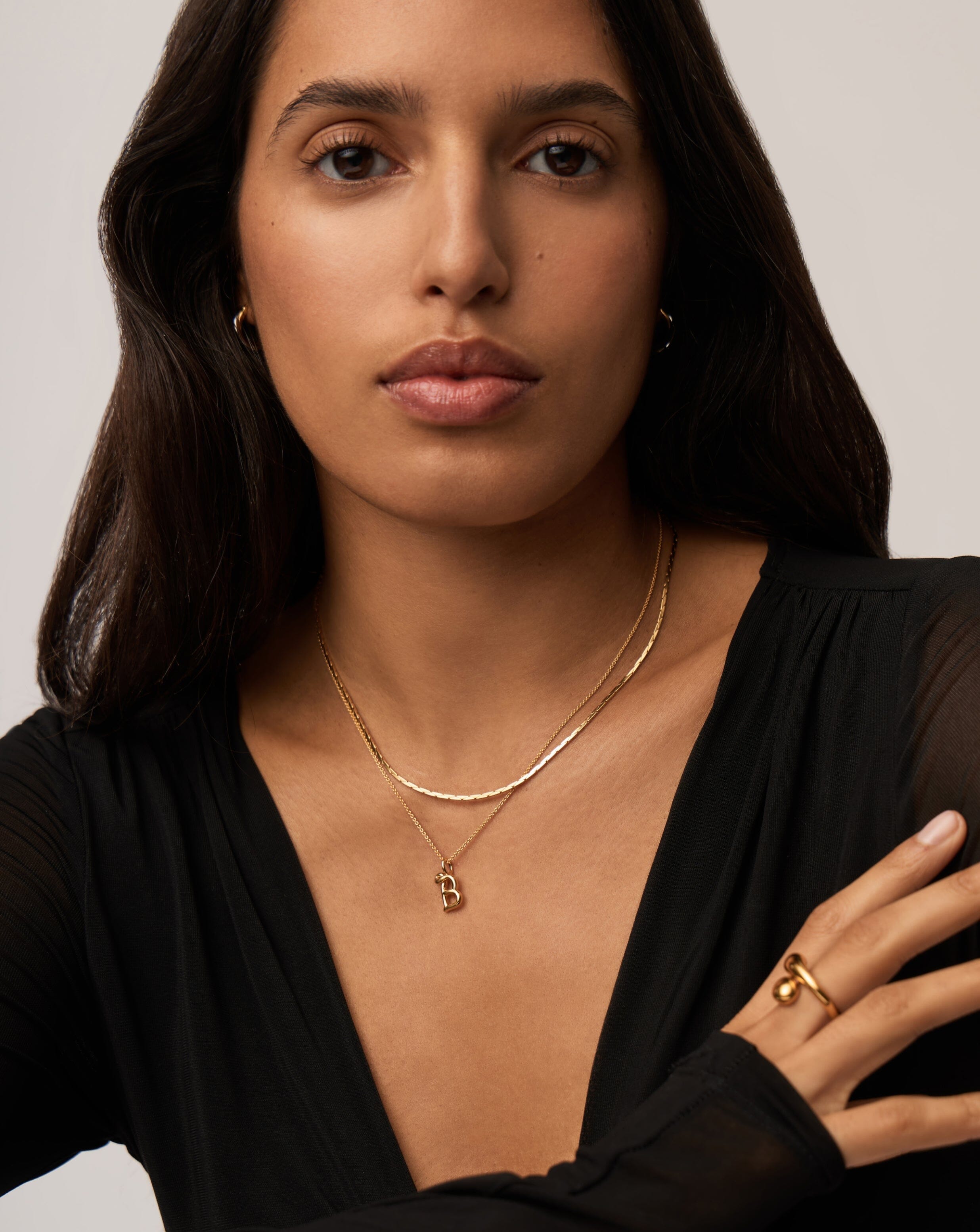 Initial Curly Molten Mini Initial Necklace - B | 18ct Gold Vermeil