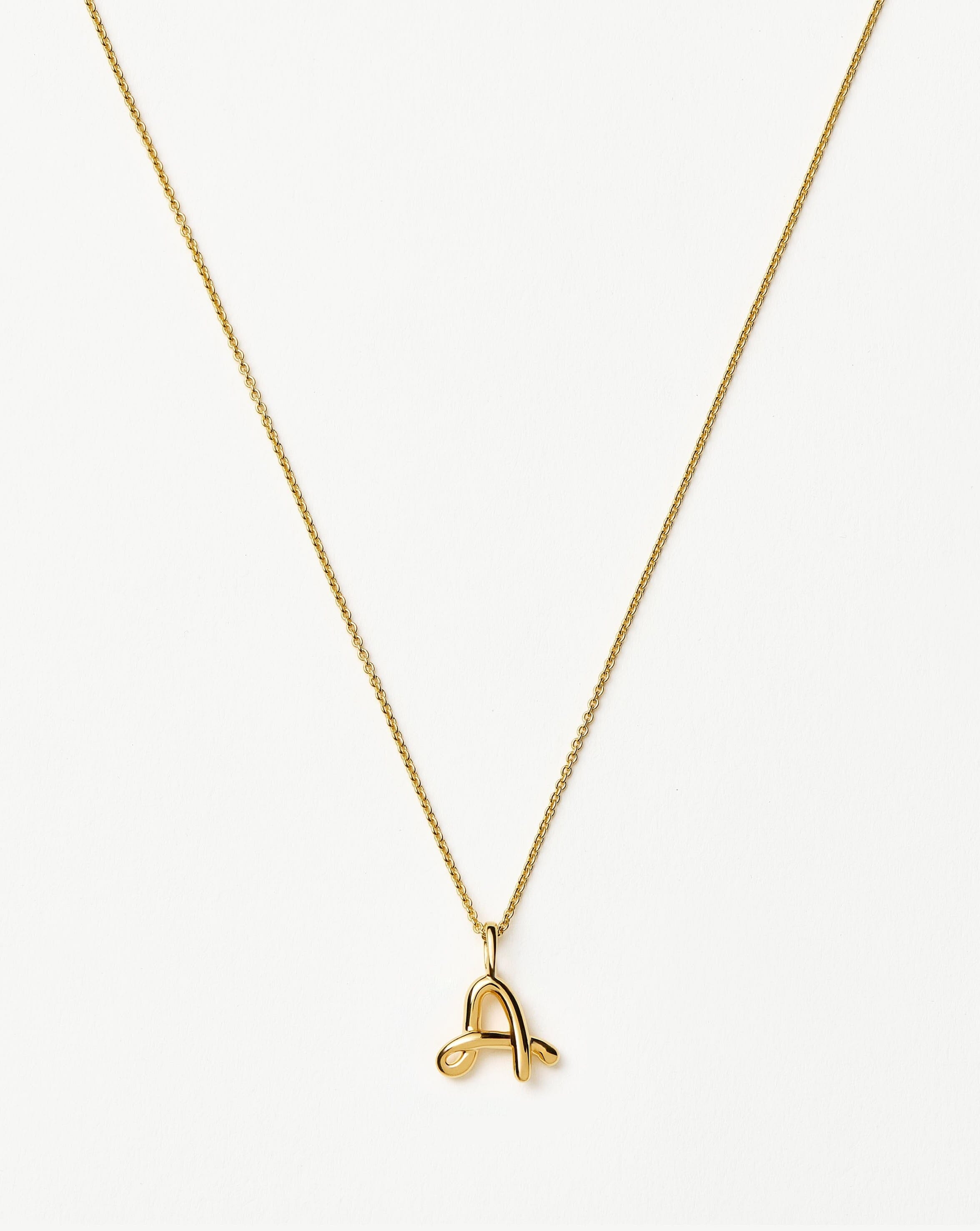 Initial Curly Molten Mini Initial Necklace - A | 18ct Gold Vermeil