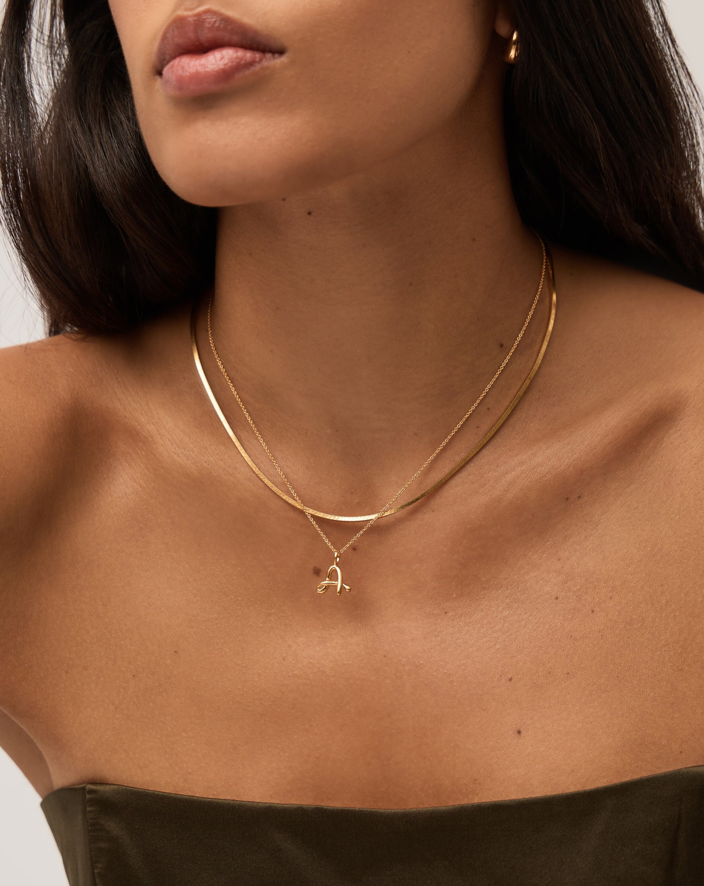 Initial Curly Molten Mini Initial Necklace - A | 18ct Gold Vermeil