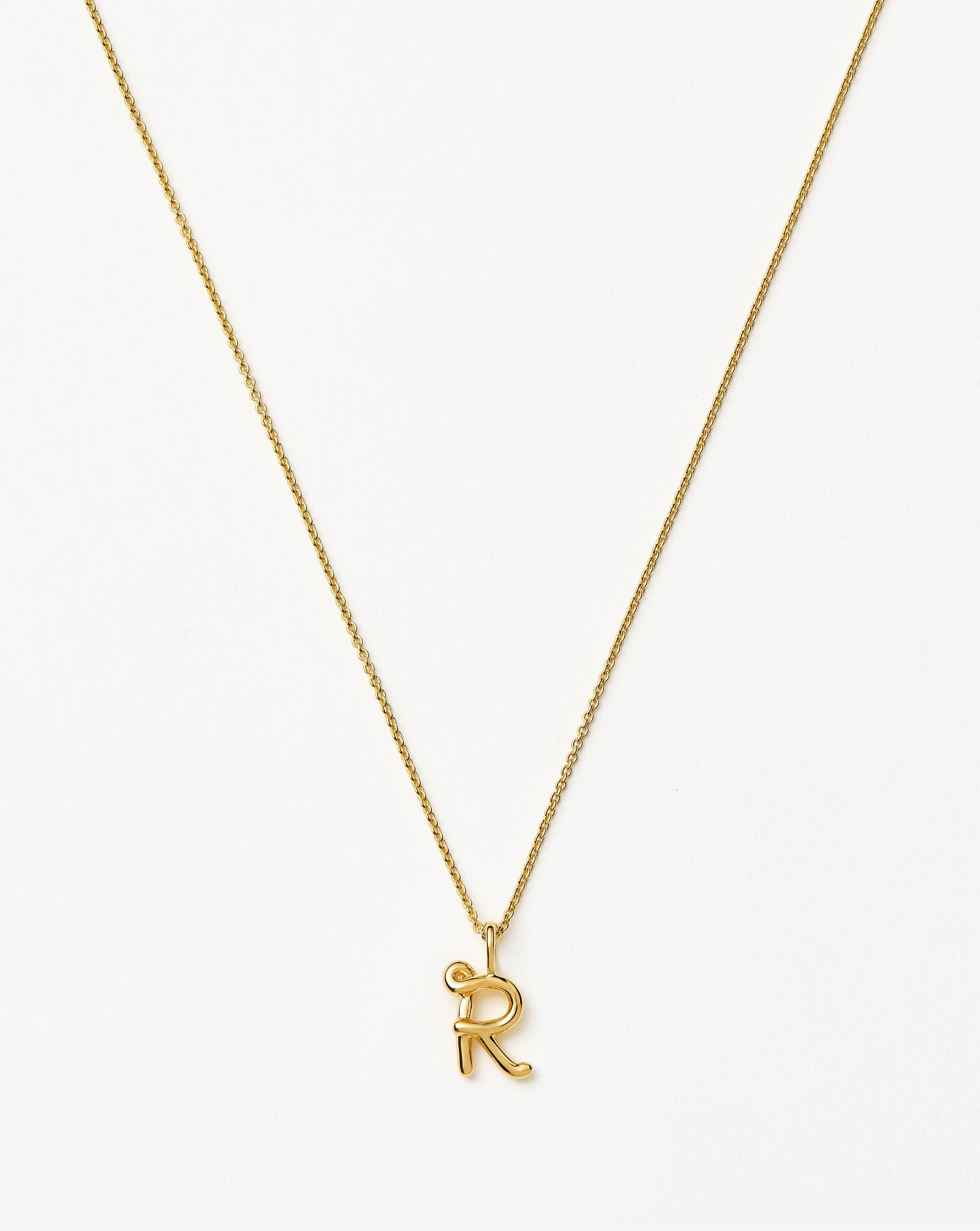 Initial Curly Molten Mini Initial Necklace - R | 18ct Gold Vermeil