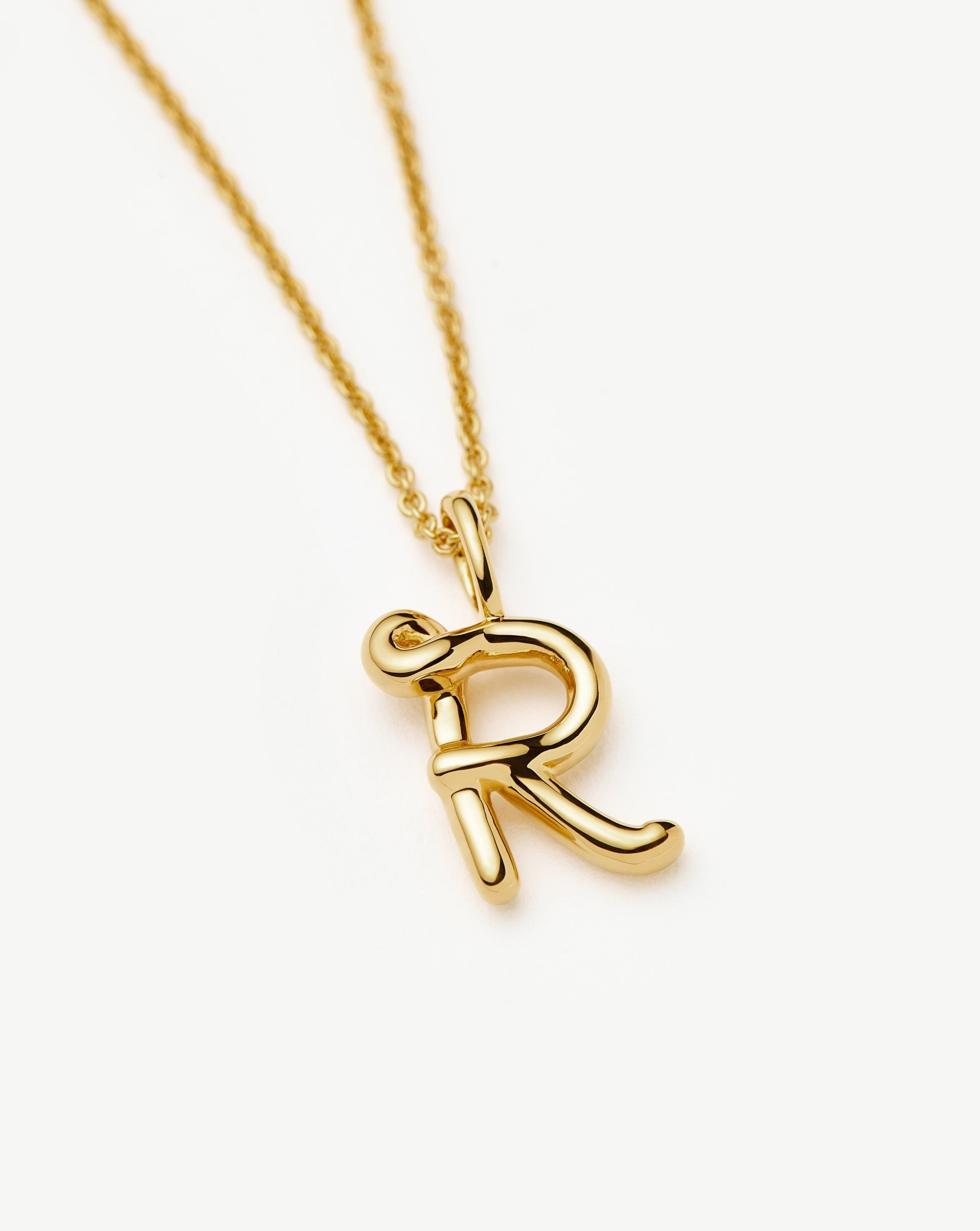 Initial Curly Molten Mini Initial Necklace - R | 18ct Gold Vermeil