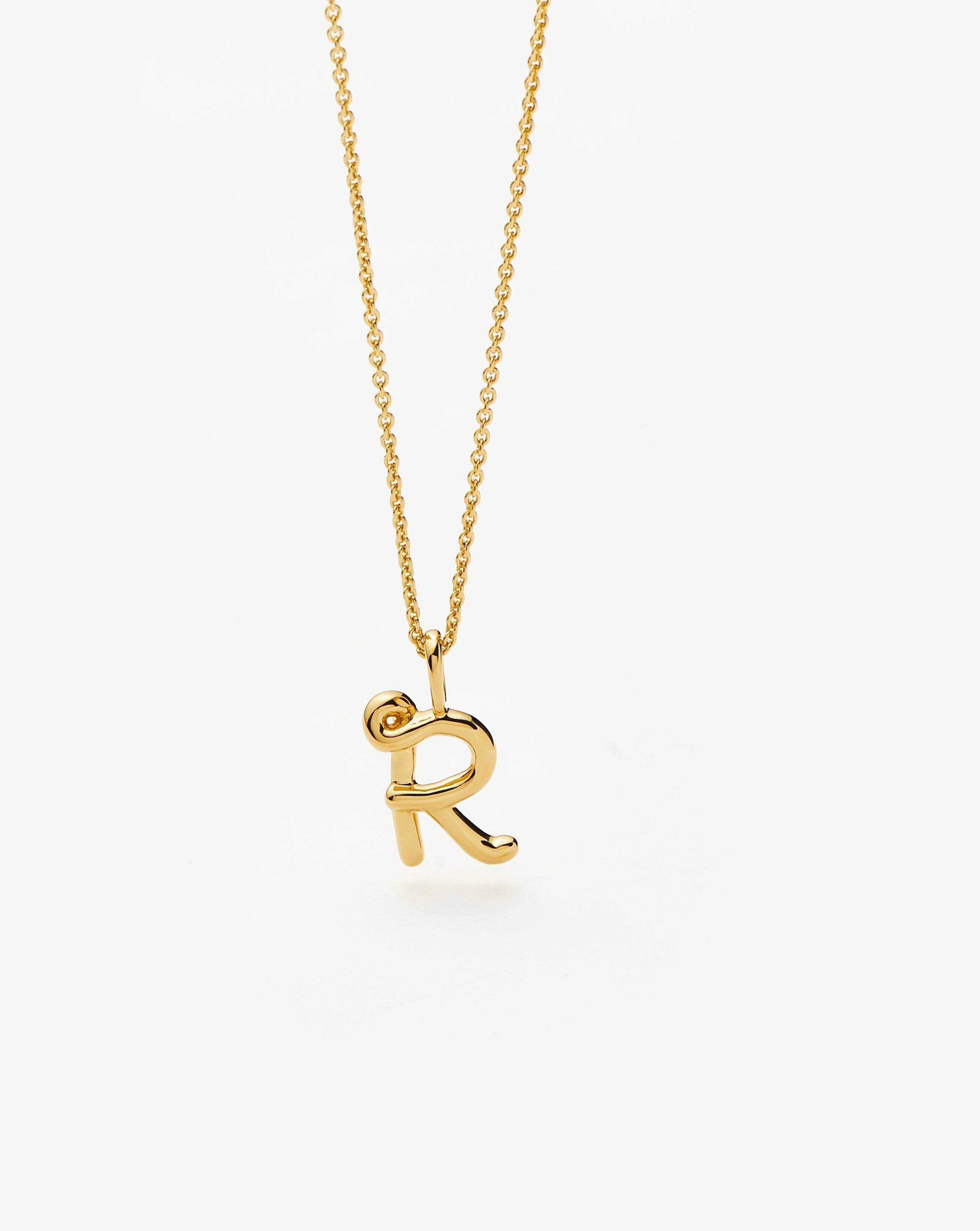Initial Curly Molten Mini Initial Necklace - R | 18ct Gold Vermeil