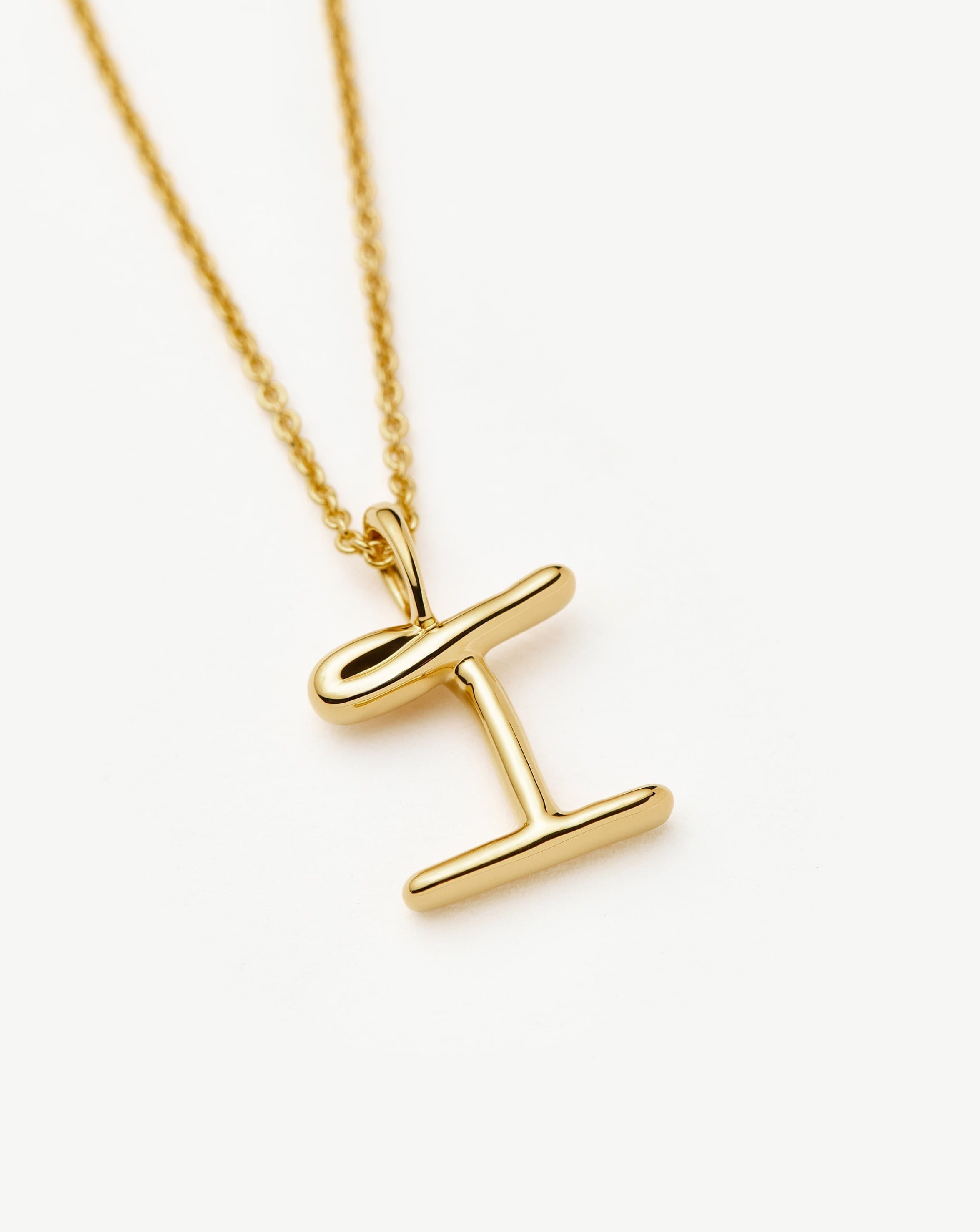 Initial Curly Molten Mini Initial Necklace - I | 18ct Gold Vermeil