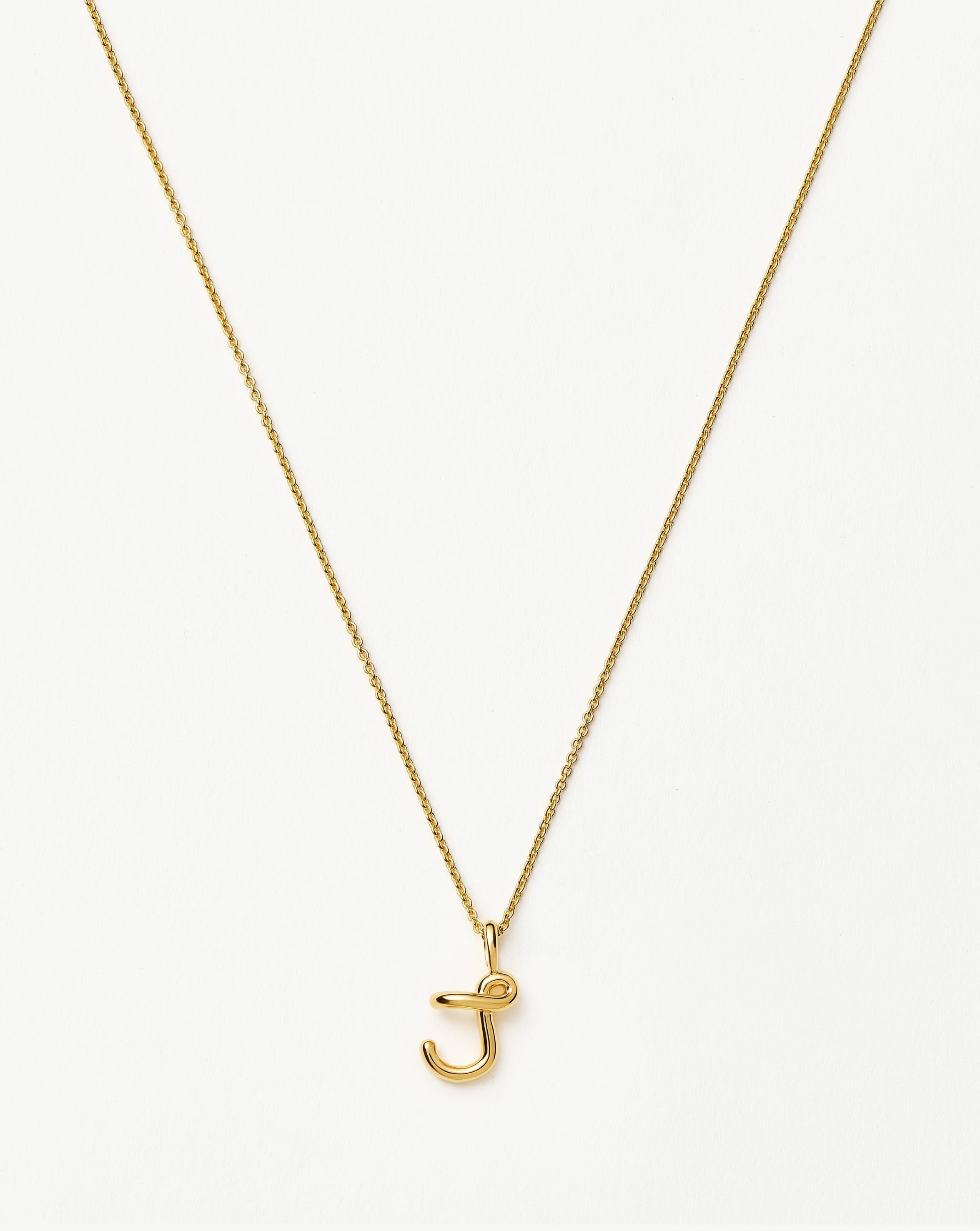 Initial Curly Molten Mini Initial Necklace - J | 18ct Gold Vermeil