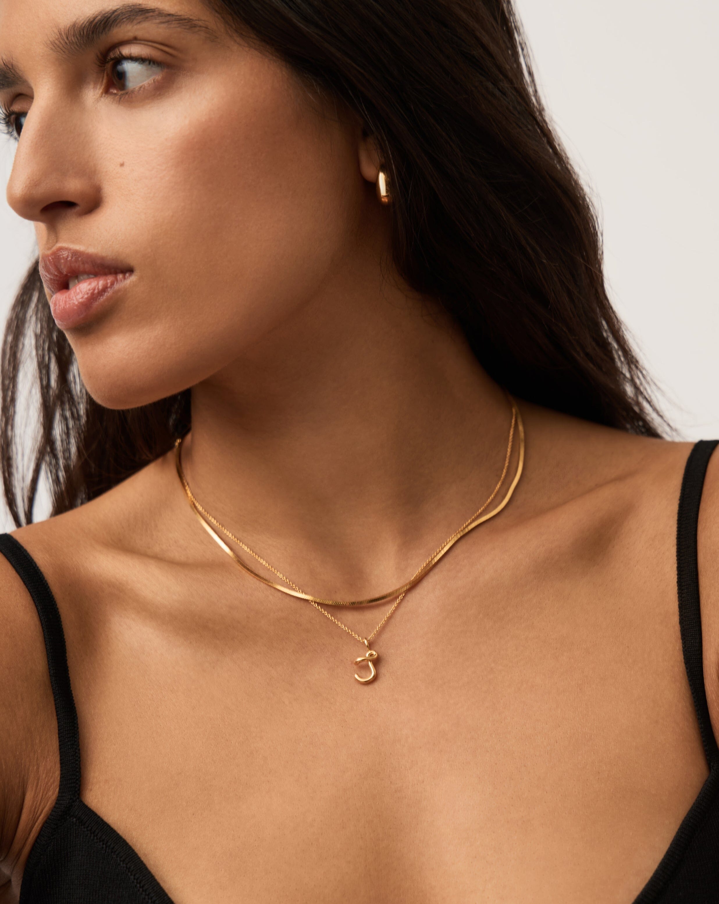 Initial Curly Molten Mini Initial Necklace - J | 18ct Gold Vermeil