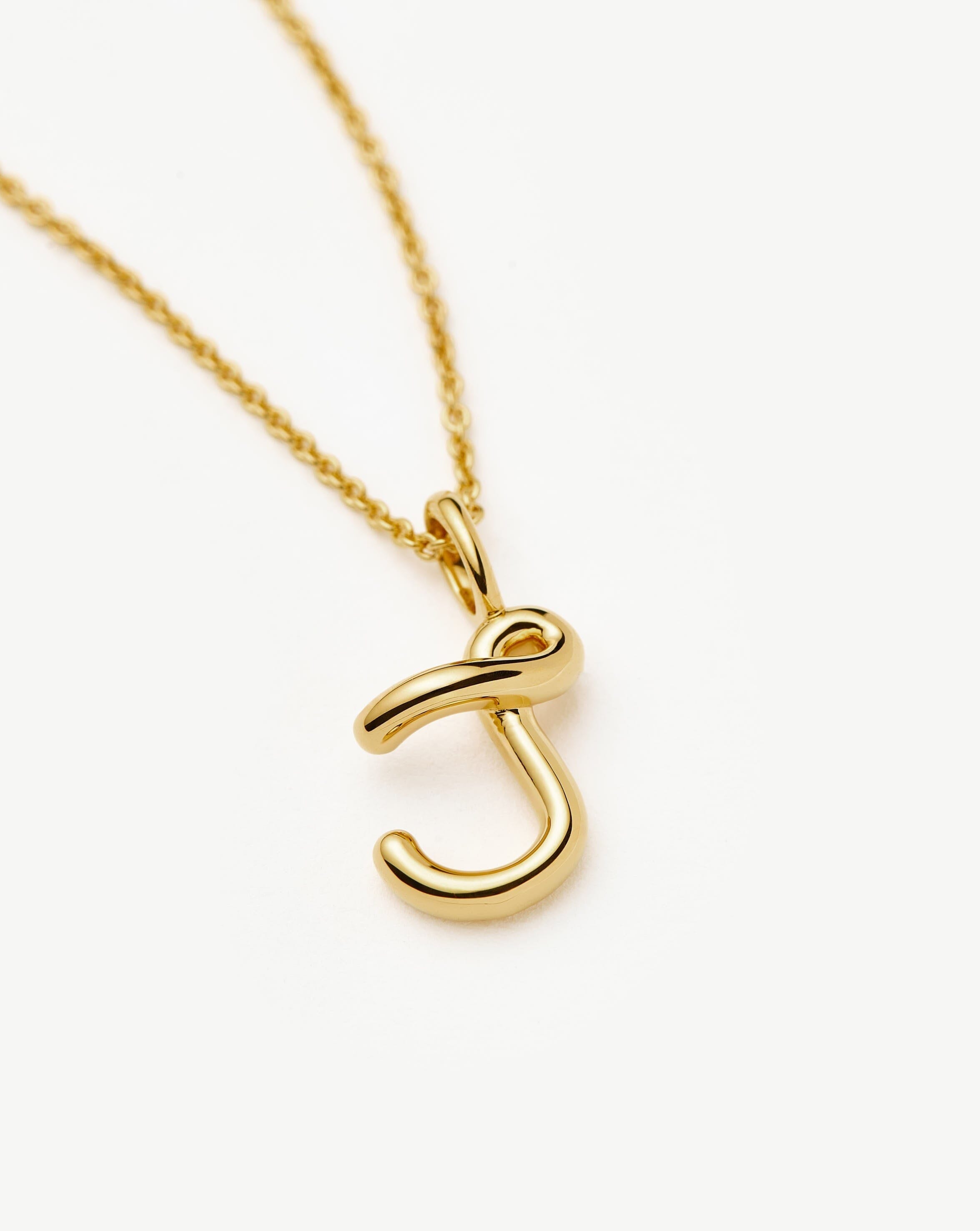 Initial Curly Molten Mini Initial Necklace - J | 18ct Gold Vermeil