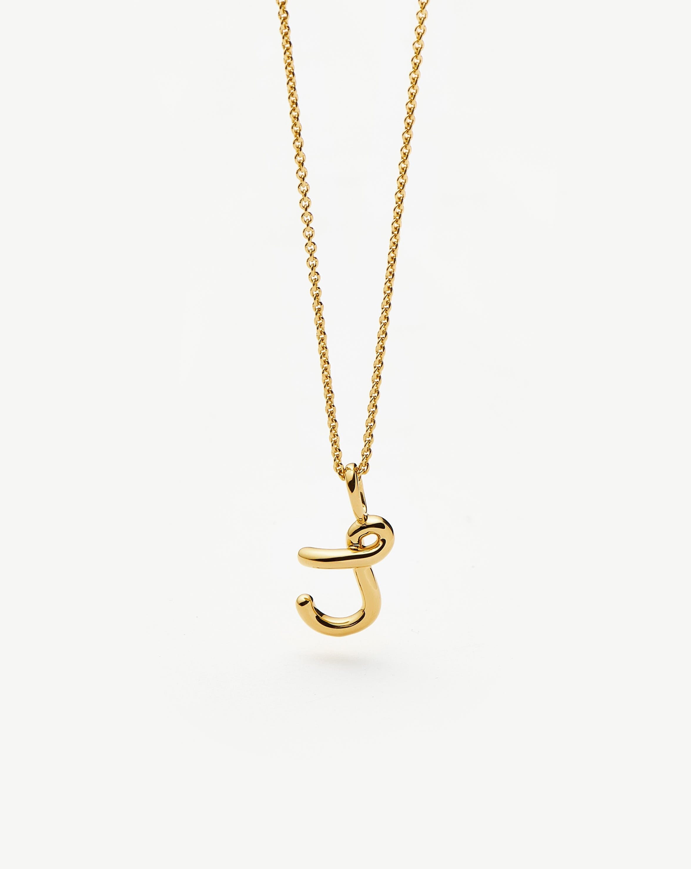 Initial Curly Molten Mini Initial Necklace - J | 18ct Gold Vermeil