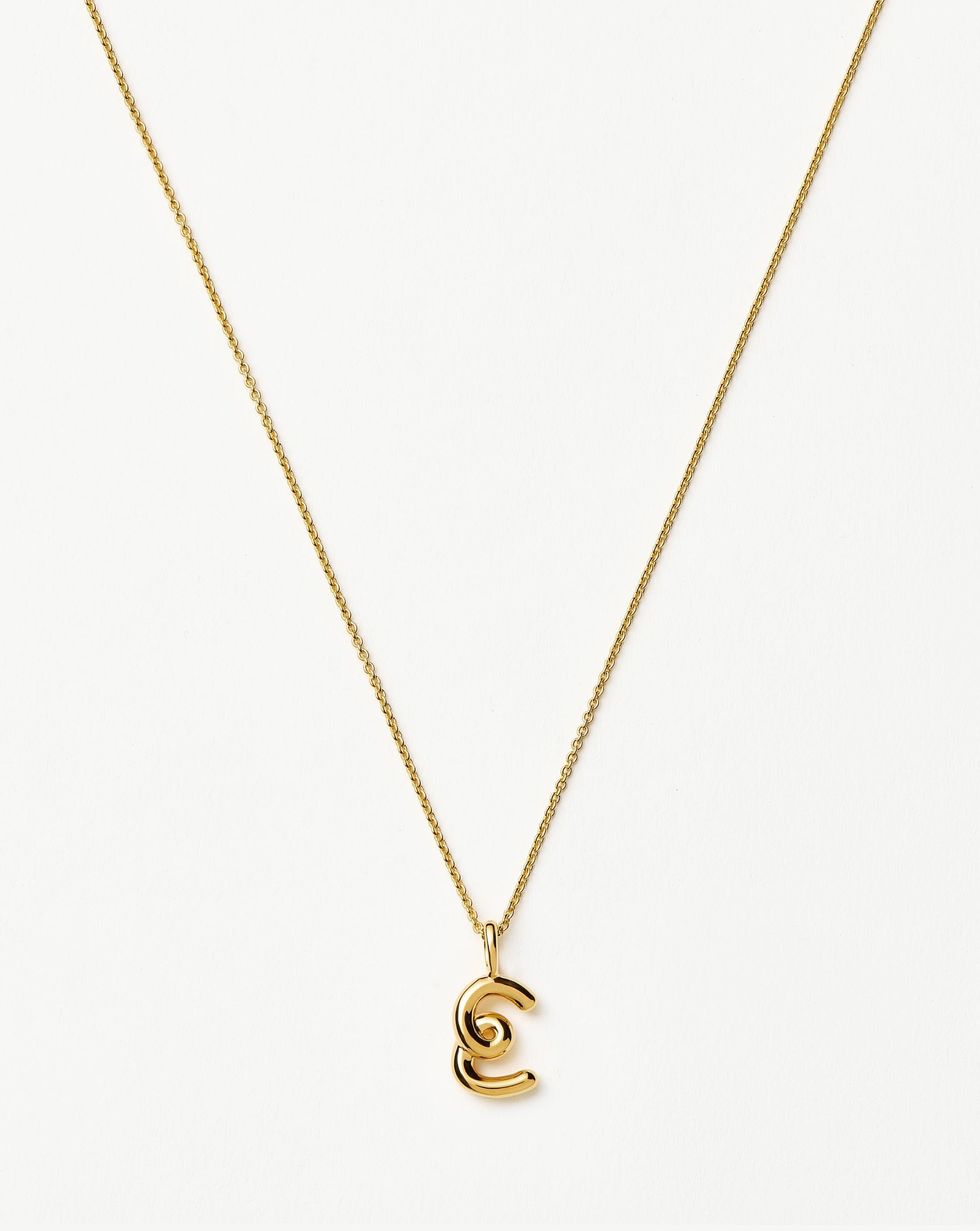 Initial Curly Molten Mini Initial Necklace - E | 18ct Gold Vermeil